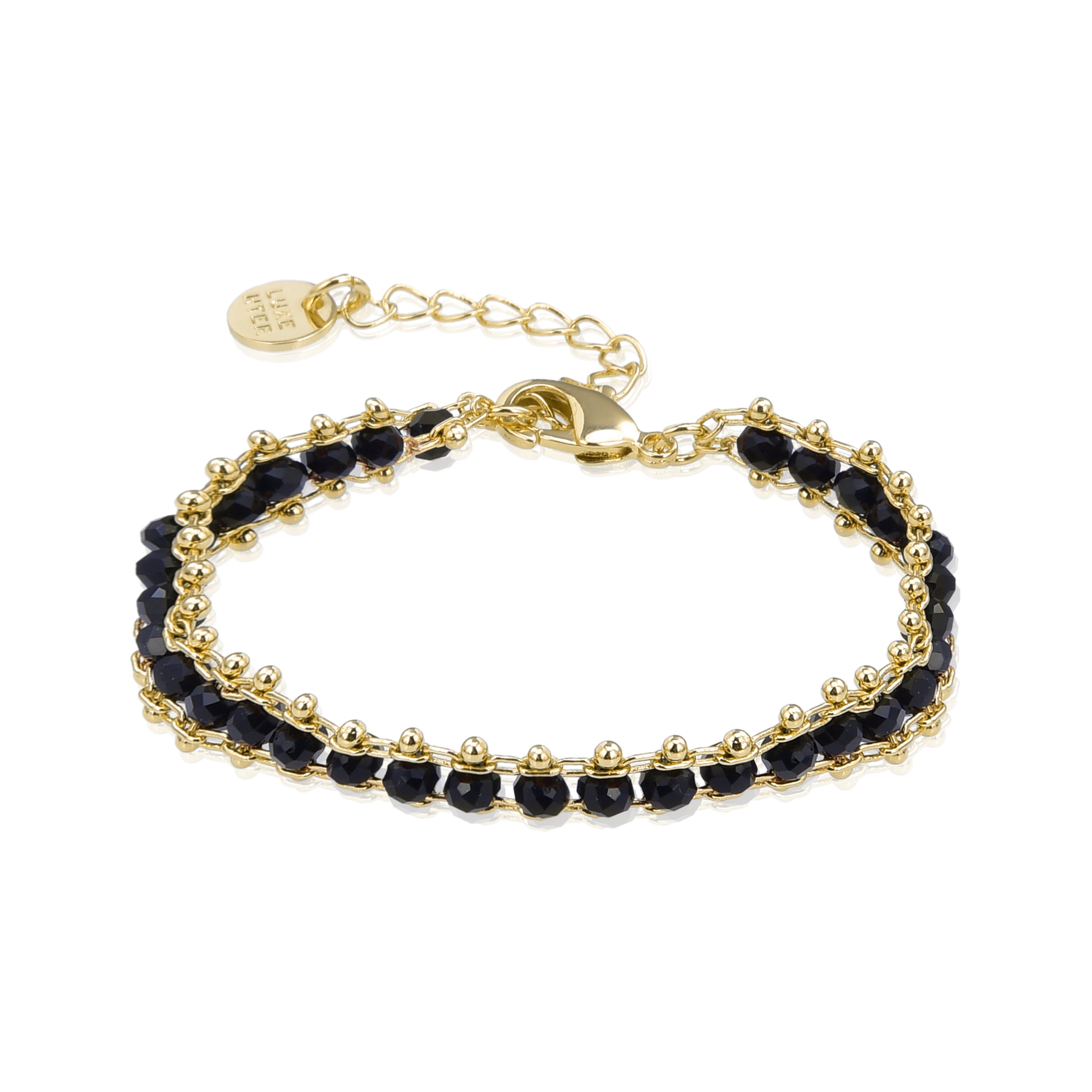 Pulsera de Aleación de Metal y Cristal Negro acabado en oro amarillo de 18k - Lailai