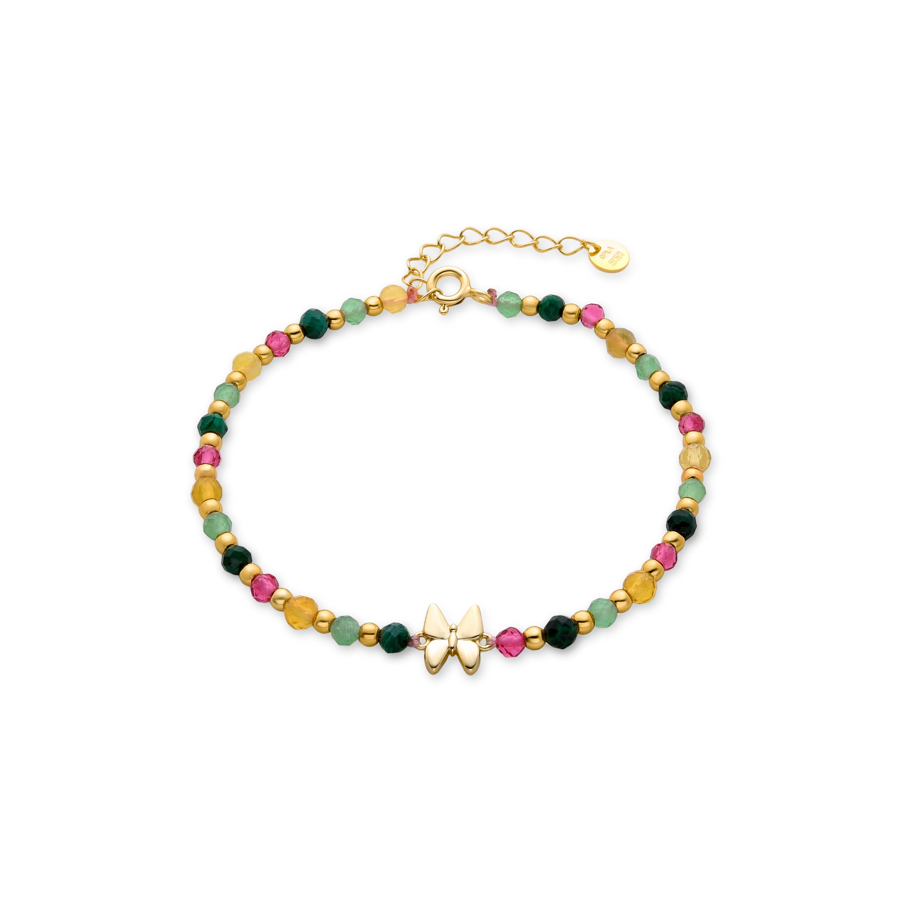 Pulsera de Aleación de Metal y Cristal Verde acabado en oro amarillo de 18k - Mariposa