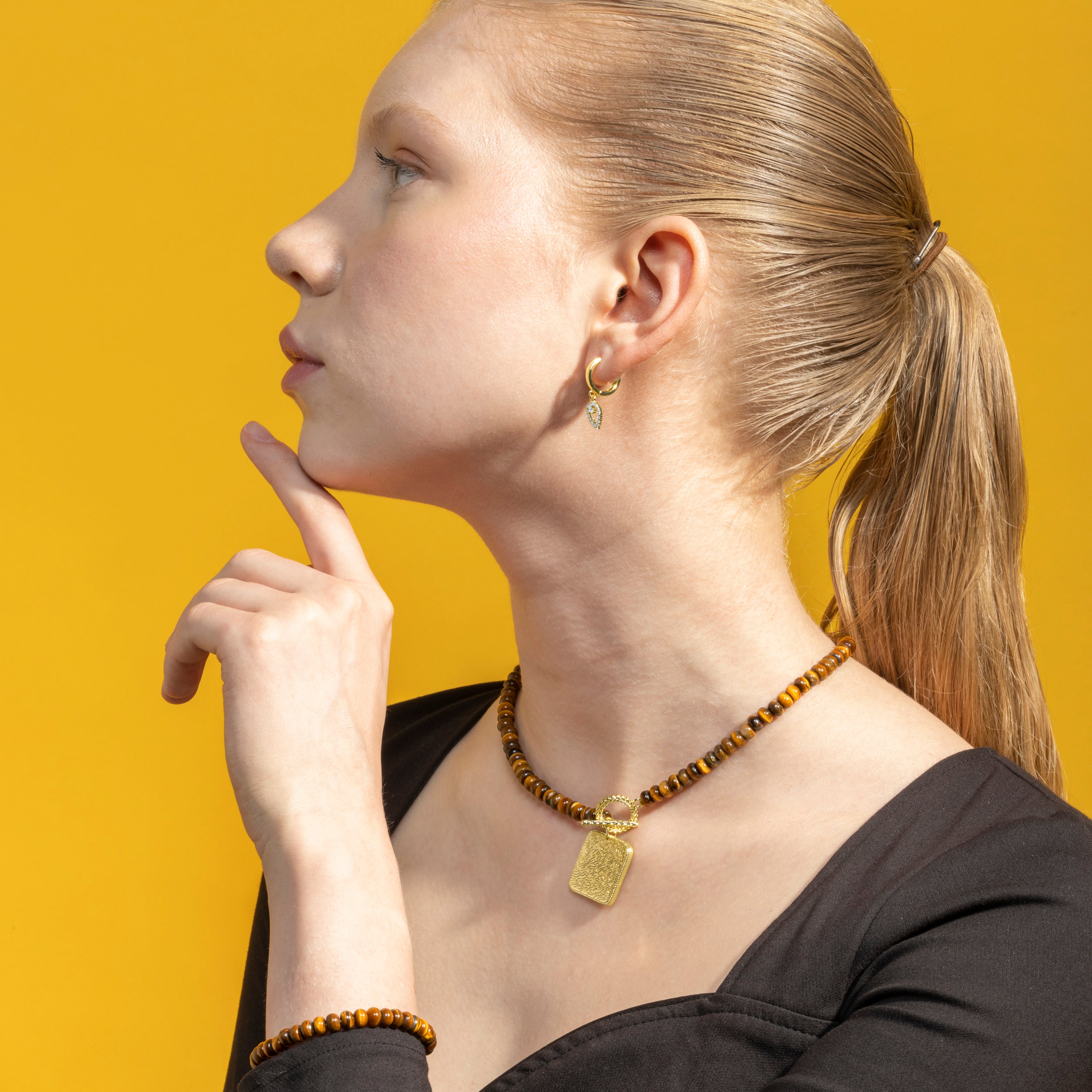 Bracelet avec Oeil de Tigre finition or 18k - Lessy
