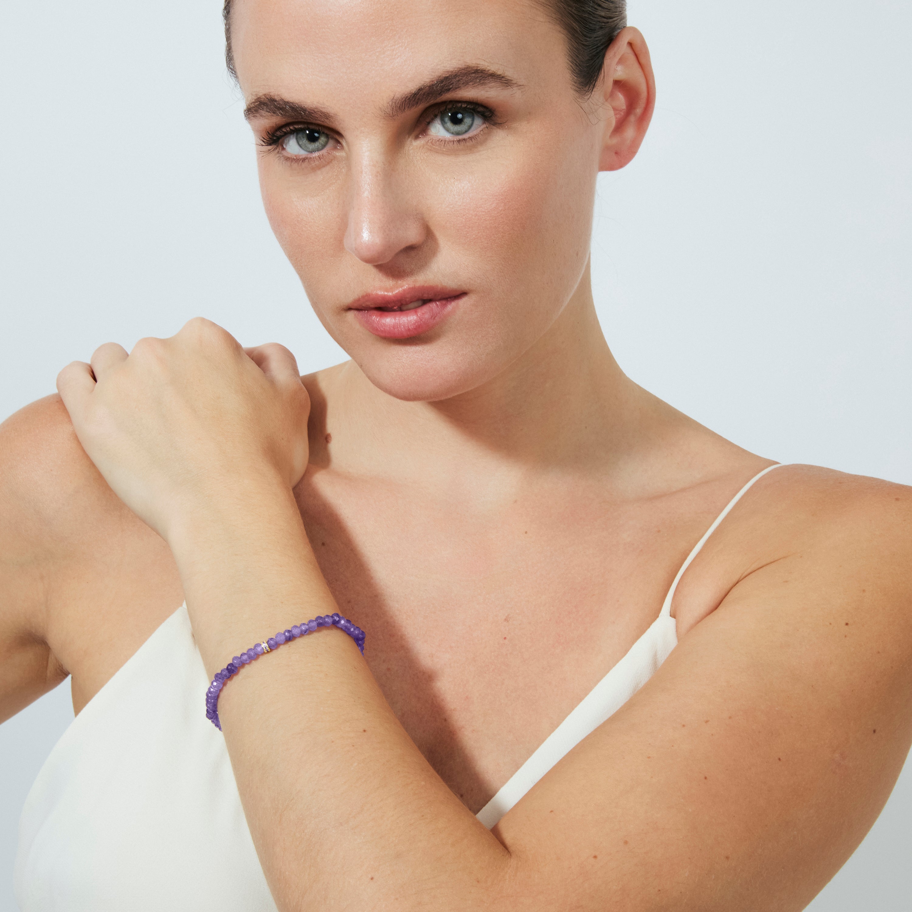 Pulsera de Cristal Morado acabado en oro amarillo de 18k - Aming