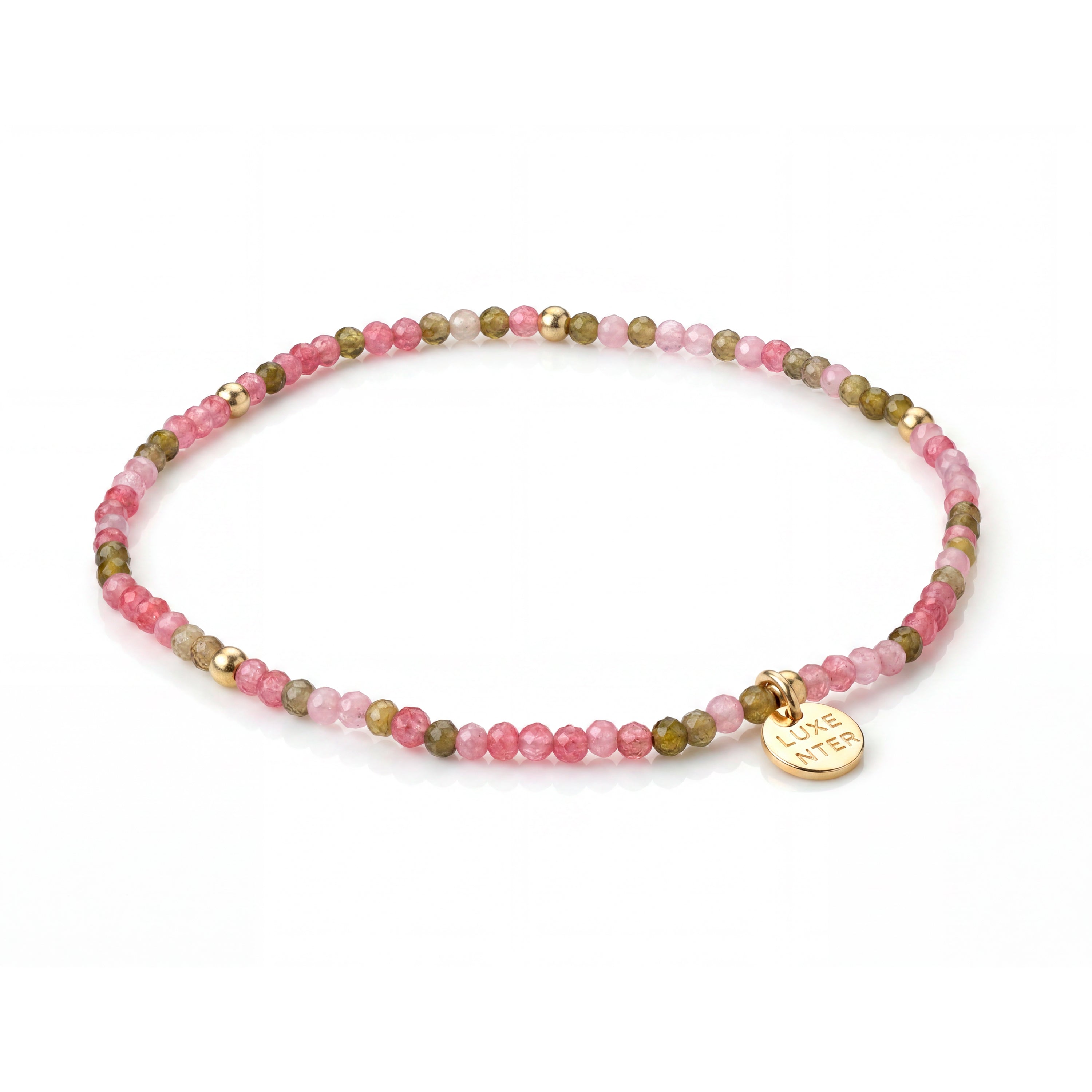 Pulsera de Aleación de Metal y Cristal Rosa acabado en oro amarillo de 18k - Hilry