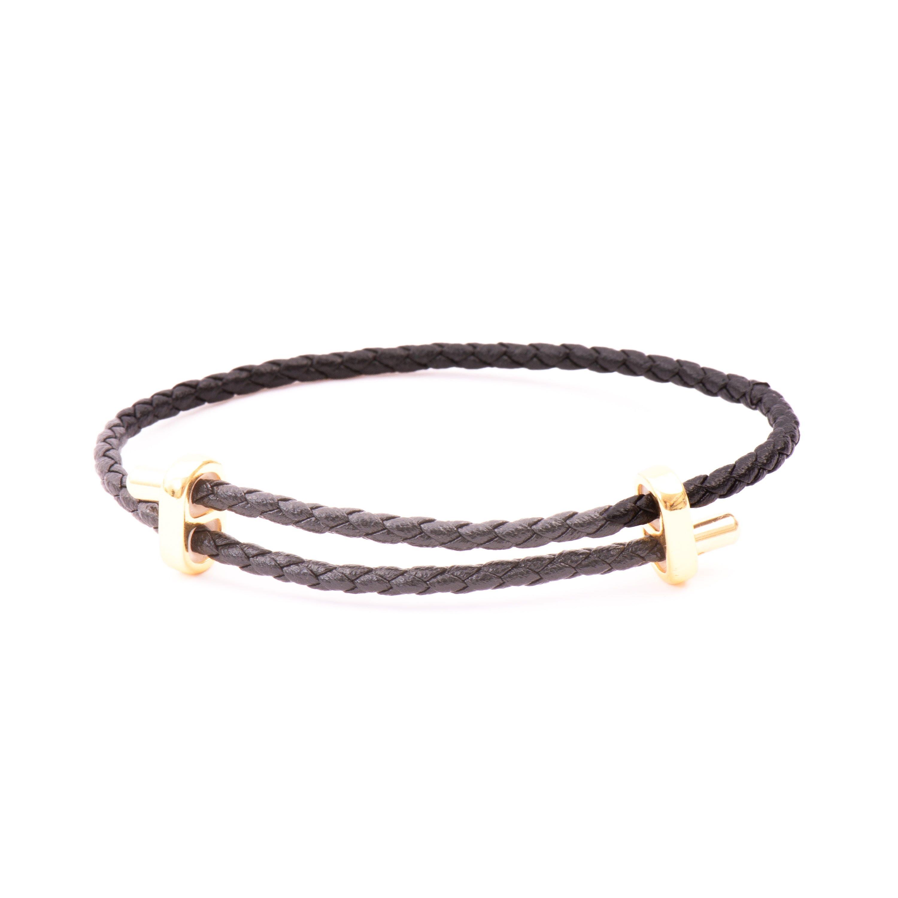 Pulsera de Aleación de Metal y Cuero Negro acabado en oro amarillo de 18k - Fenxio
