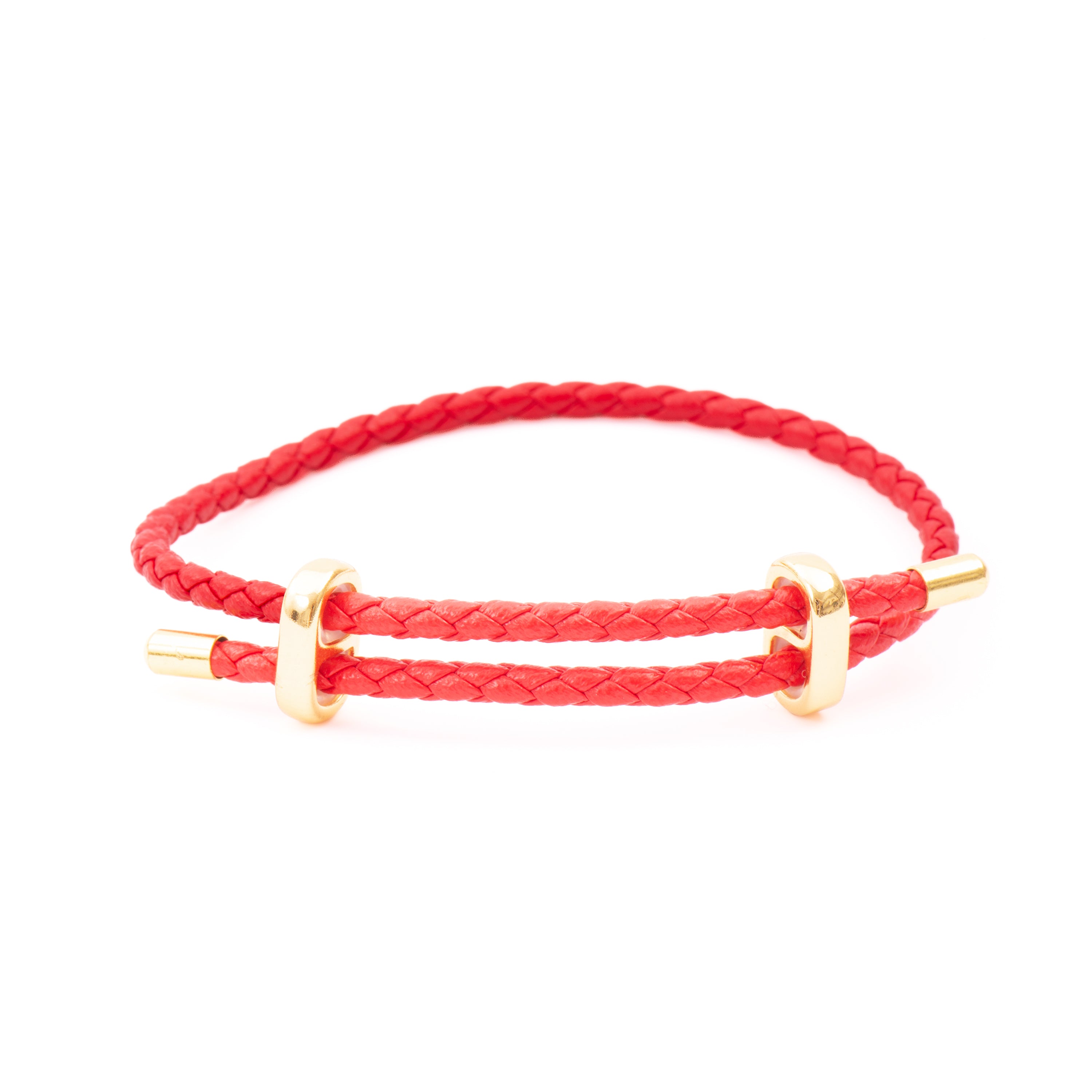 Pulsera de Aleación de Metal y Cuero Rojo acabado en oro amarillo de 18k - Fenxio