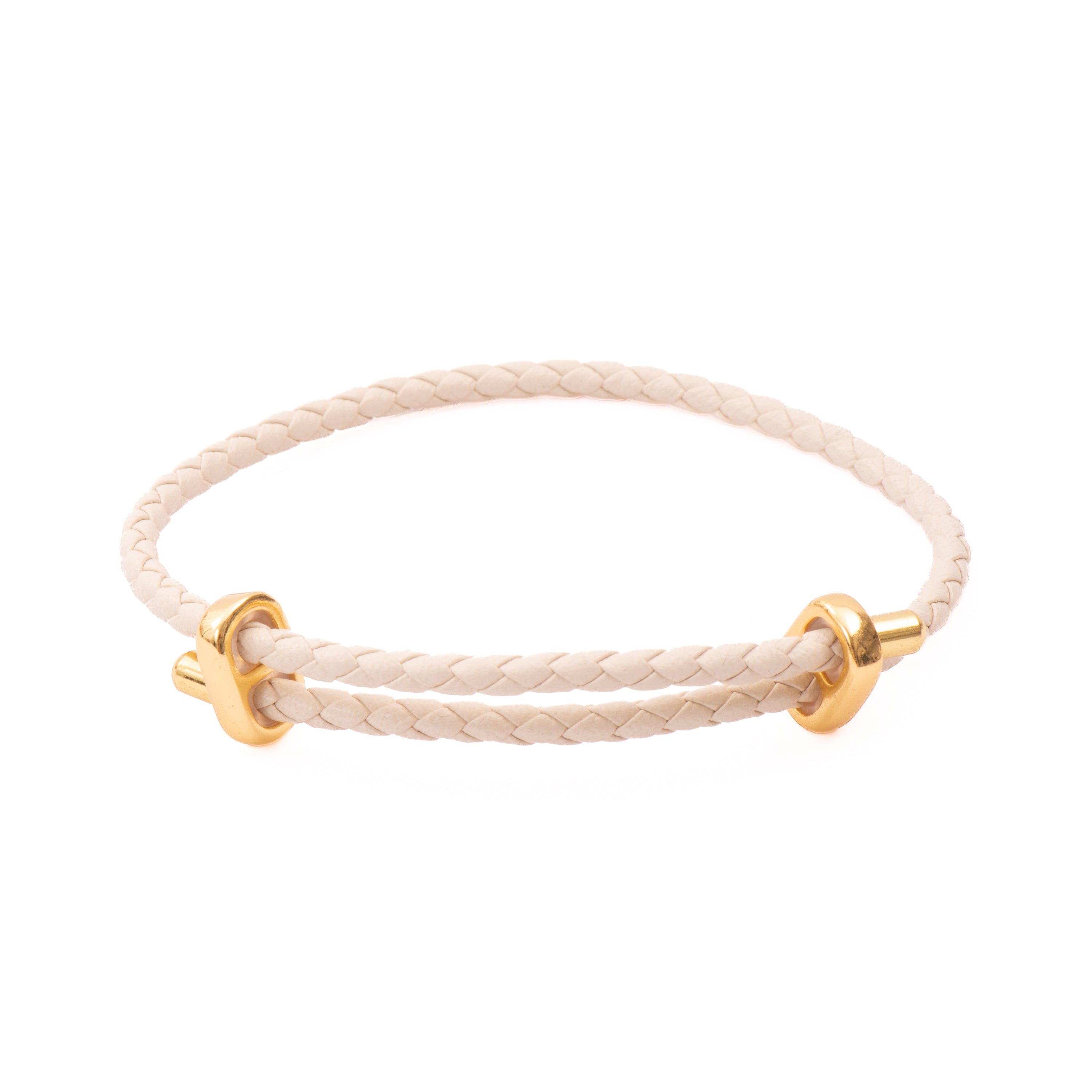 Pulsera de Aleación de Metal y Cuero Beige acabado en oro amarillo de 18k - Fenxio