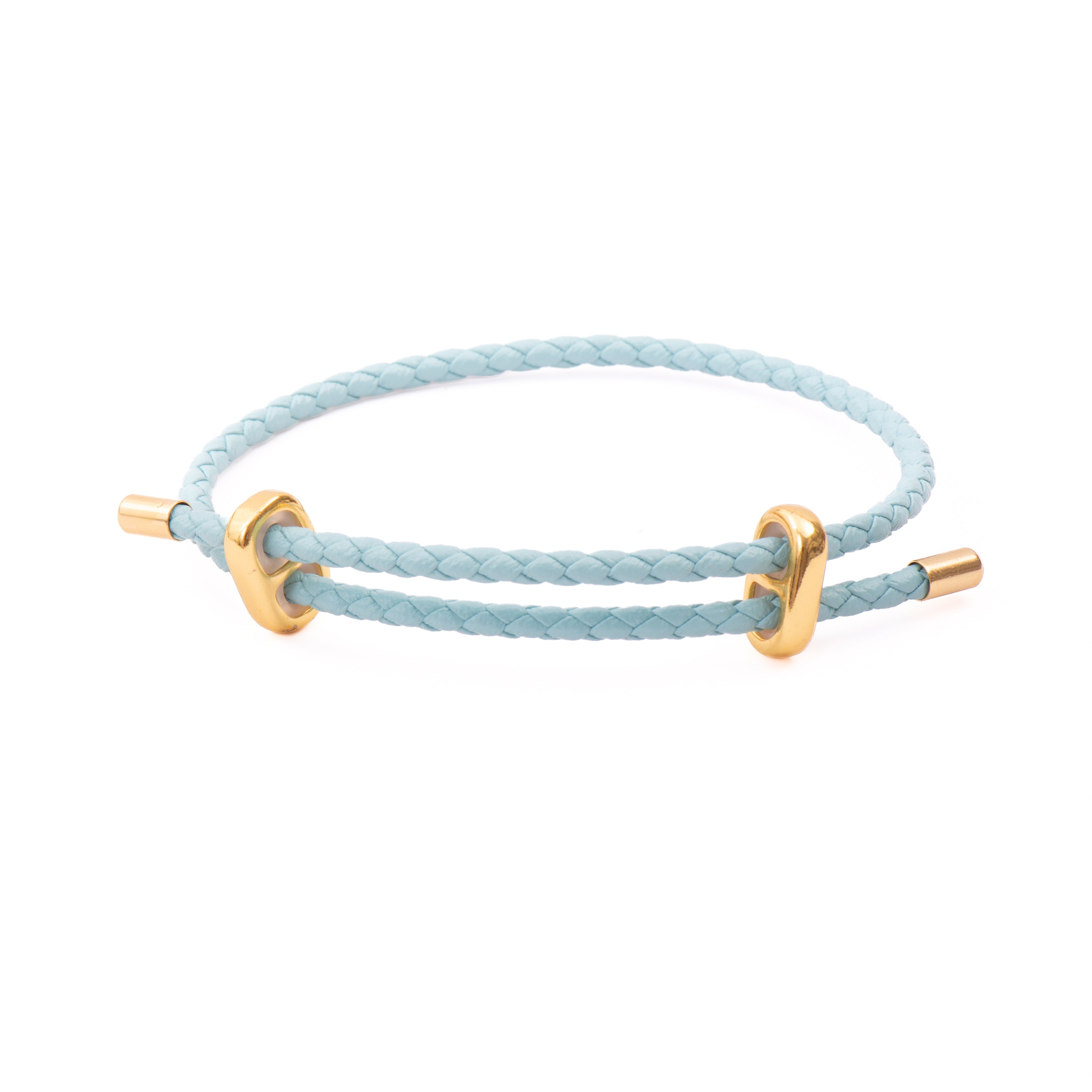 Pulsera de Aleación de Metal y Cuero Azul Claro acabado en oro amarillo de 18k - Fenxio
