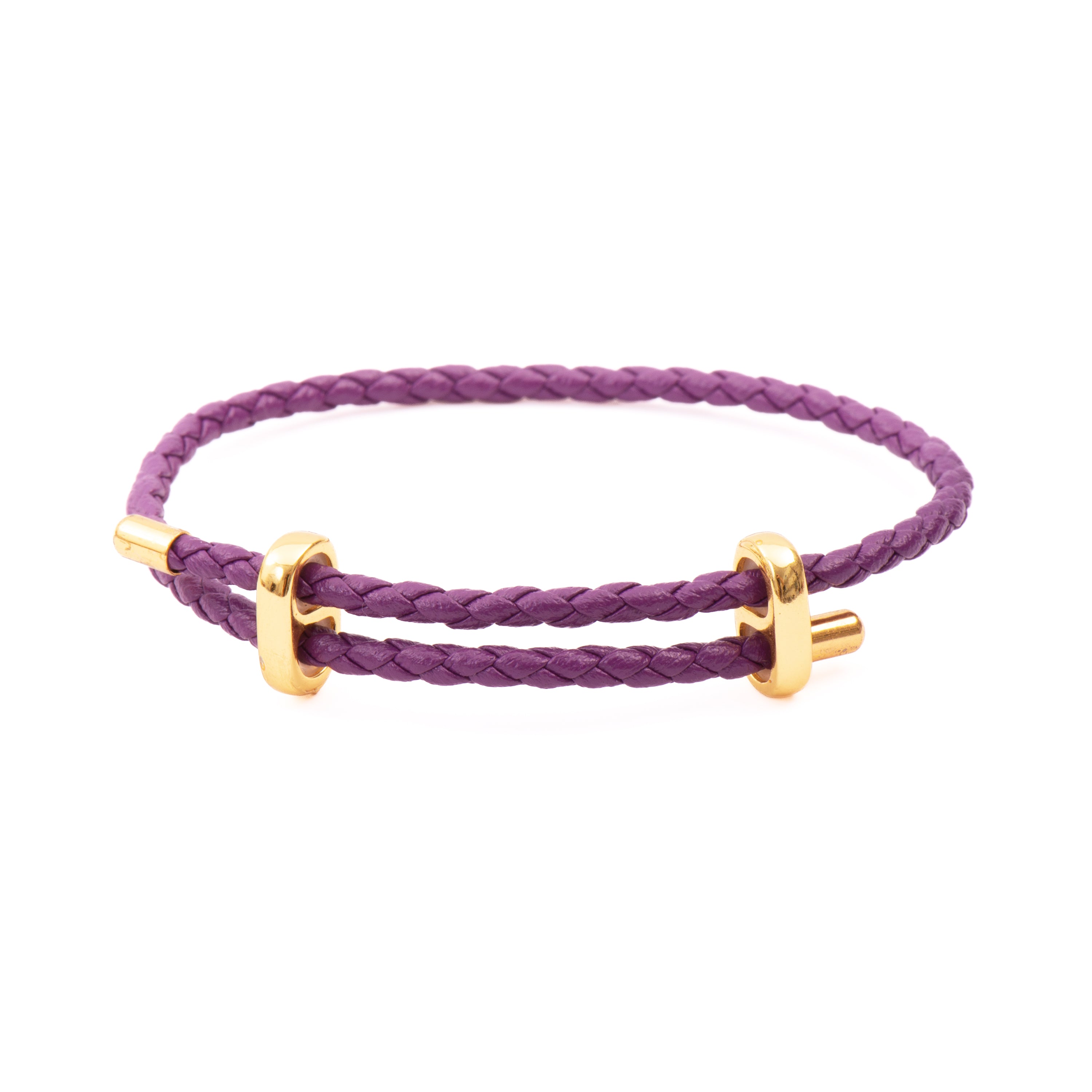 Pulsera de Aleación de Metal y Cuero Morado acabado en oro amarillo de 18k - Fenxio