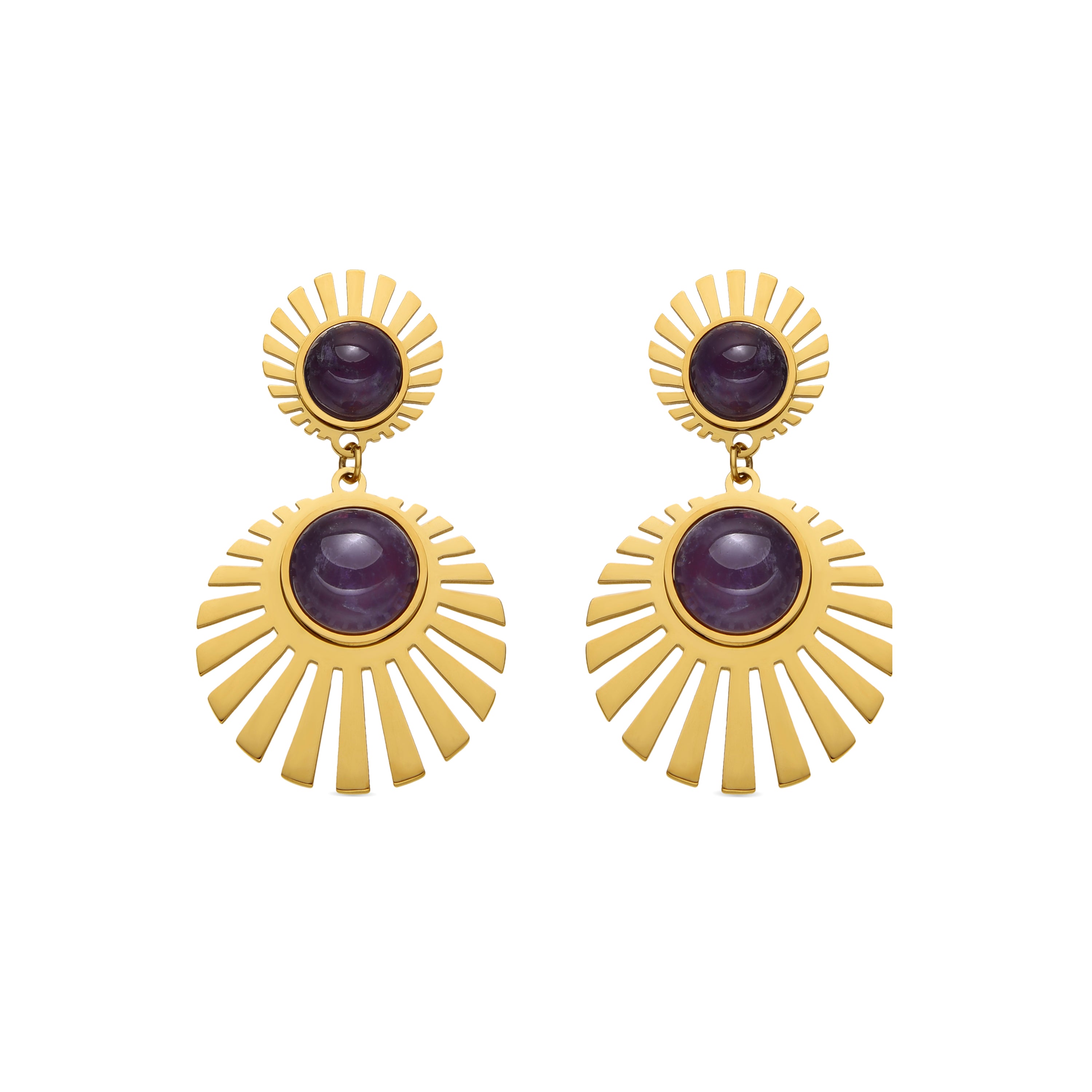Earrings with Hydrothermal Quartz Amethyst 18k gold finish - Zuxia