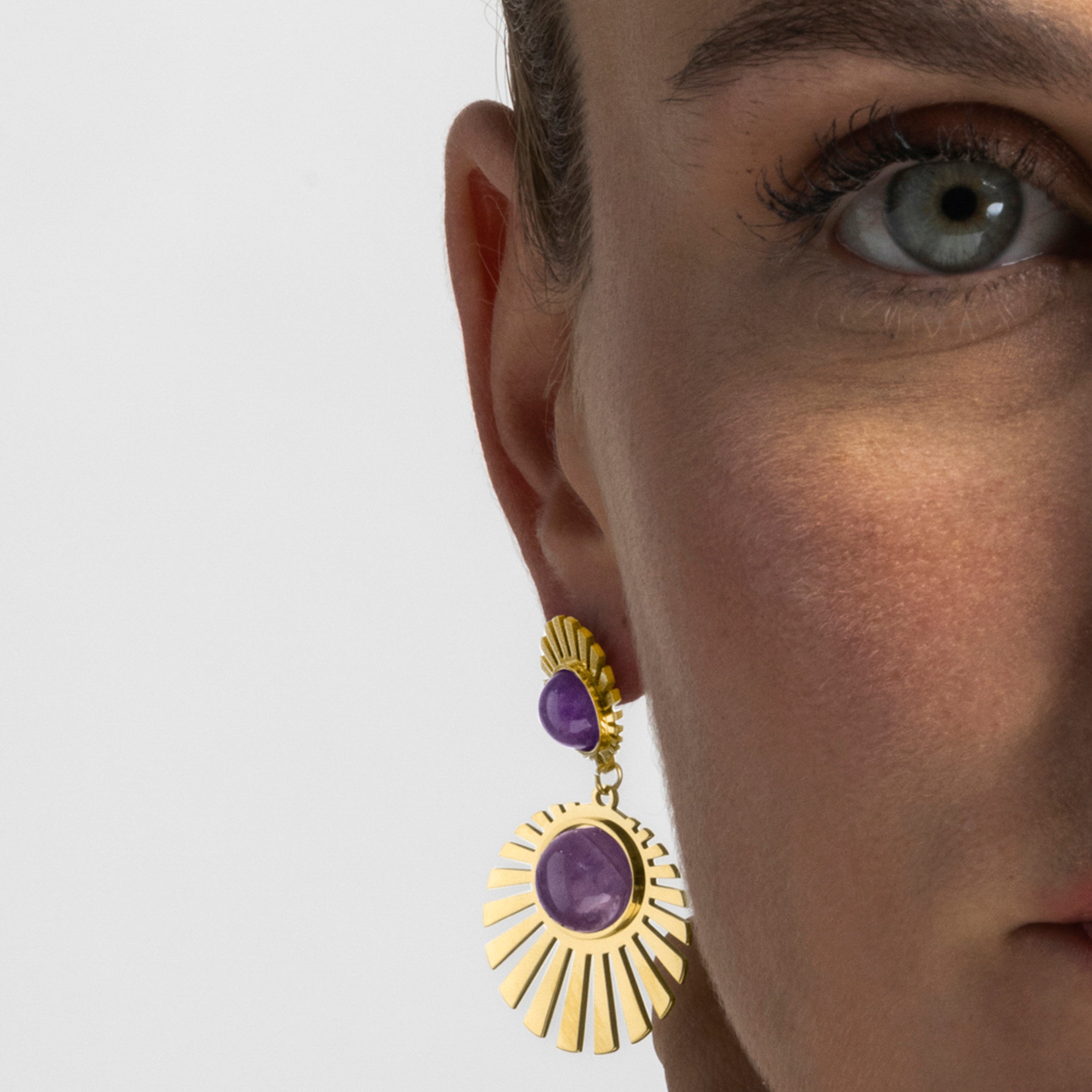 Earrings with Hydrothermal Quartz Amethyst 18k gold finish - Zuxia
