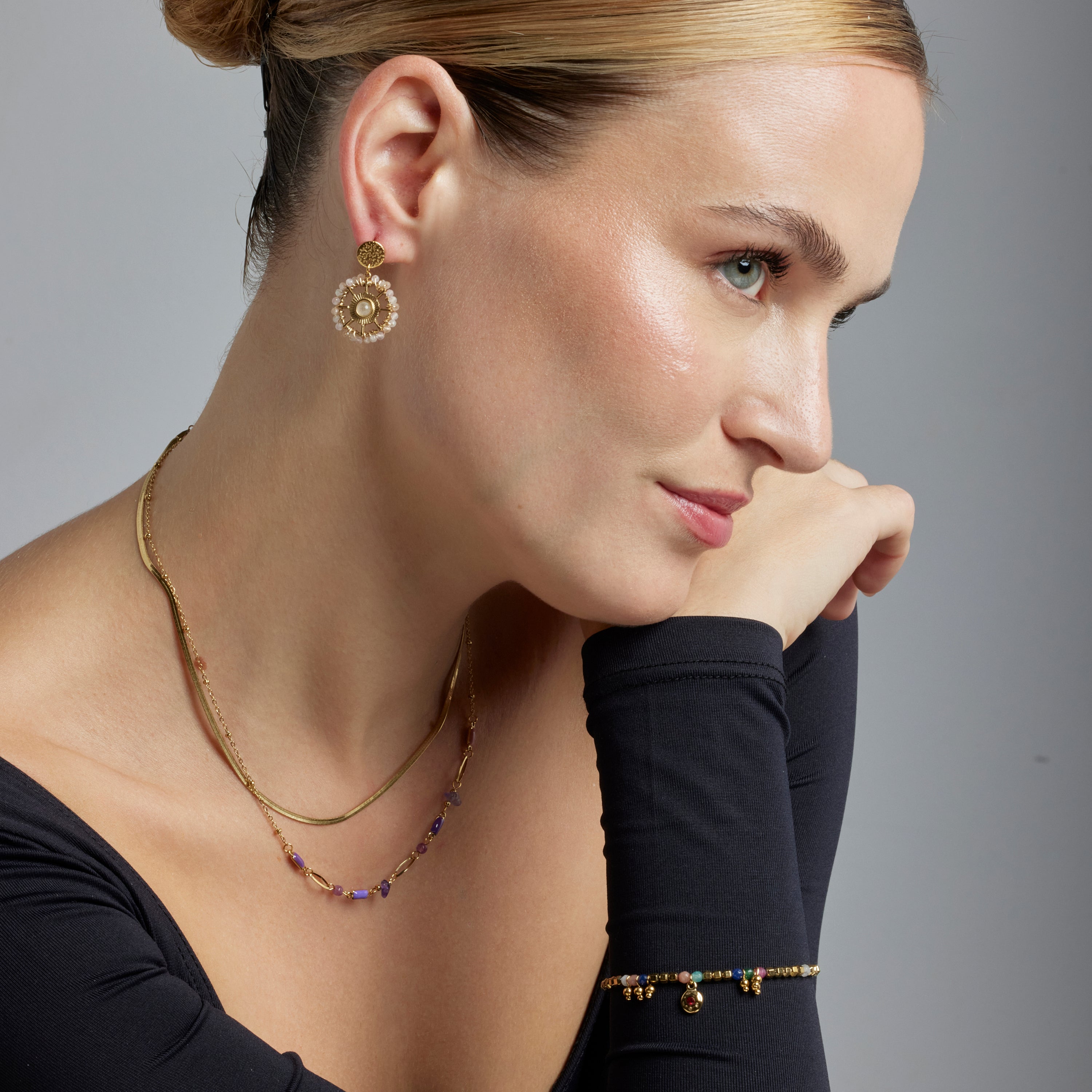 Pendientes con Circonita Brillante acabado oro 18k - Yakde
