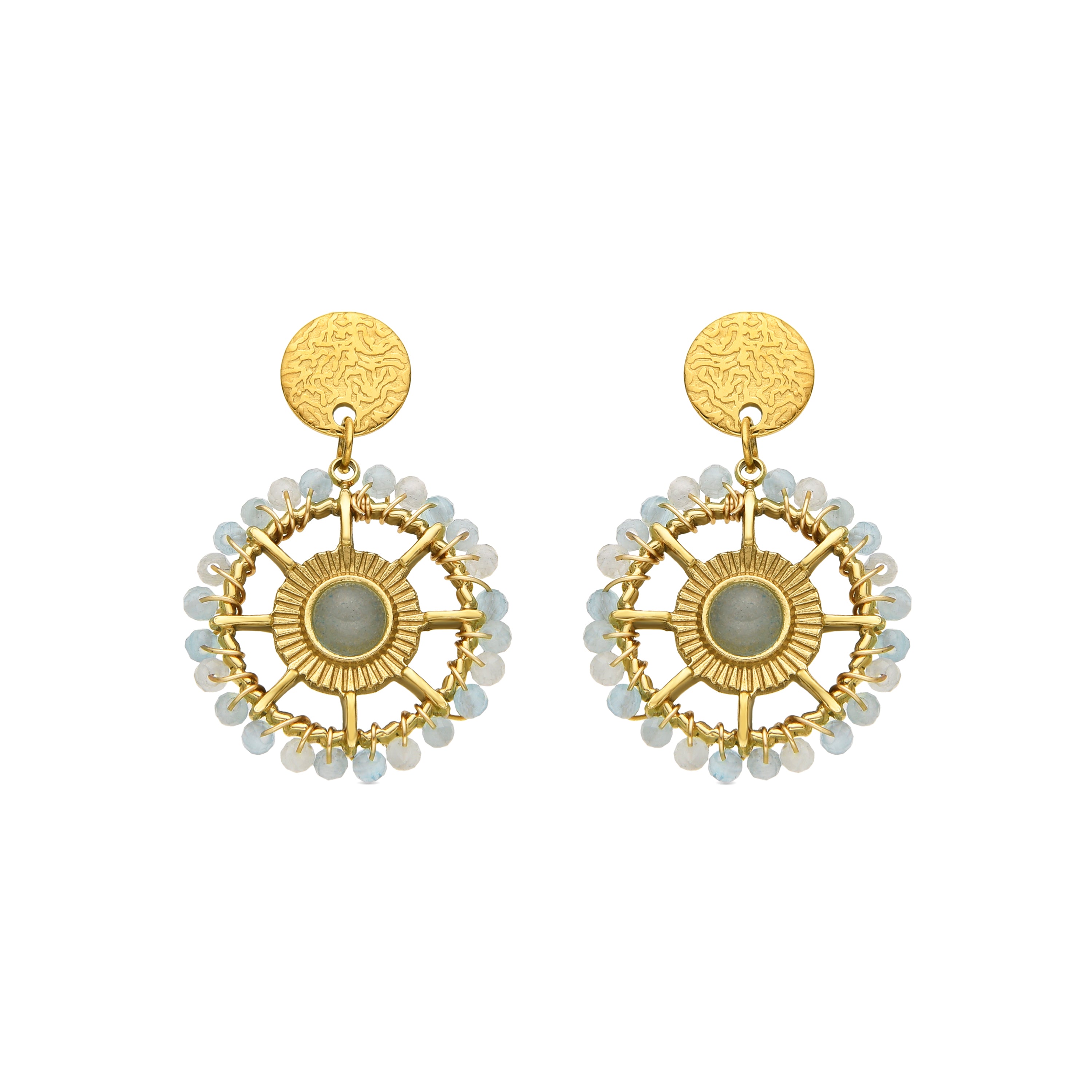 Pendientes con Cristal Azul acabado oro 18k - Yakde
