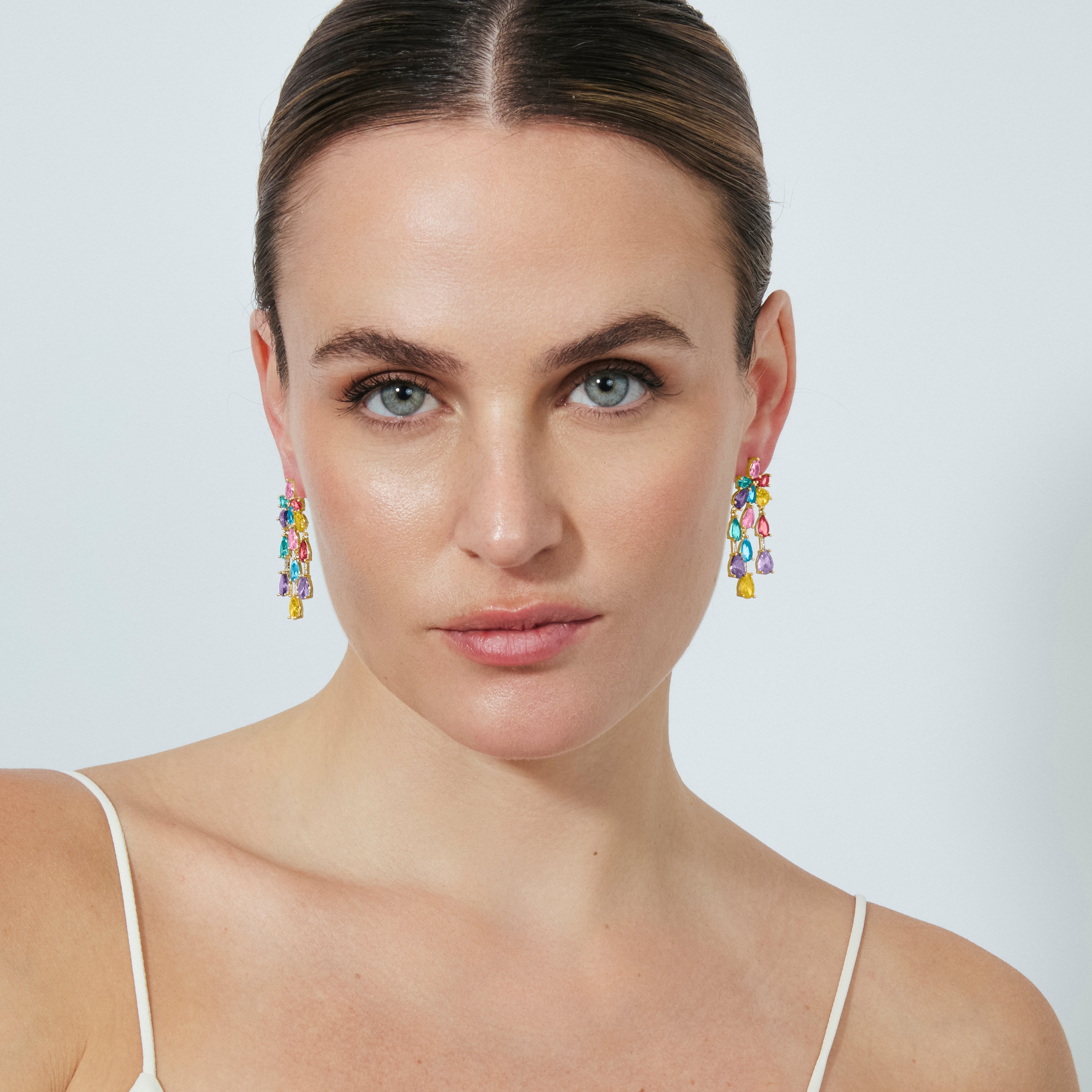 Pendientes de Circonita Multicolor acabado en oro amarillo de 18k - Linro