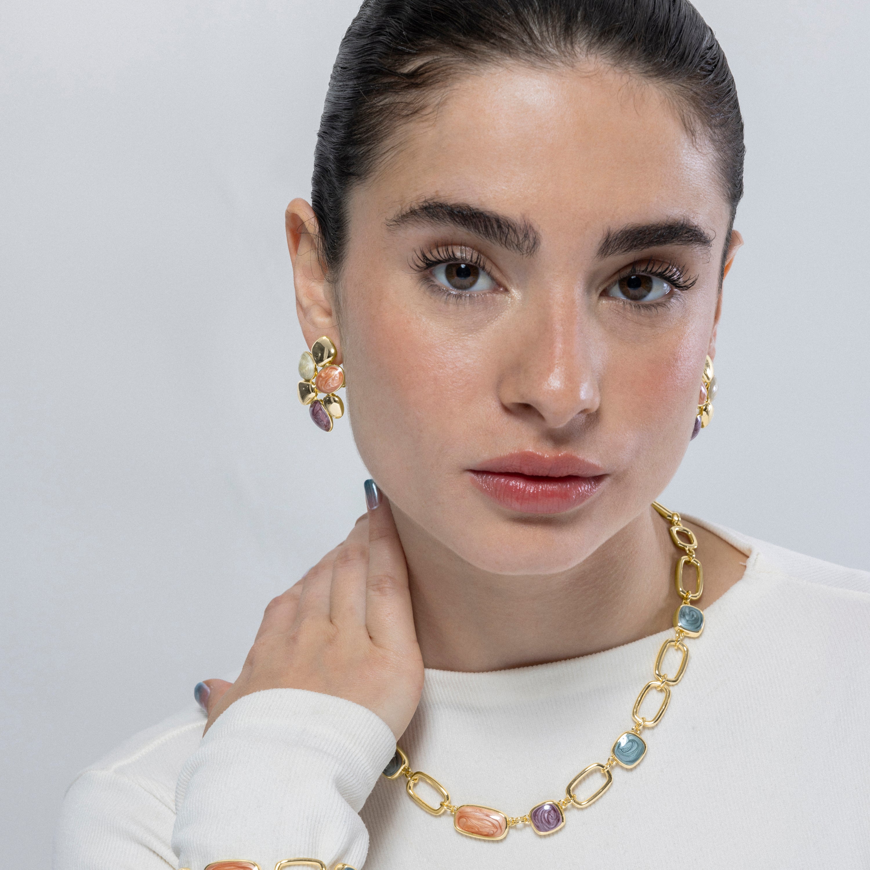 Pendientes de Resina Naranja acabados en oro amarillo de 18K - Niro
