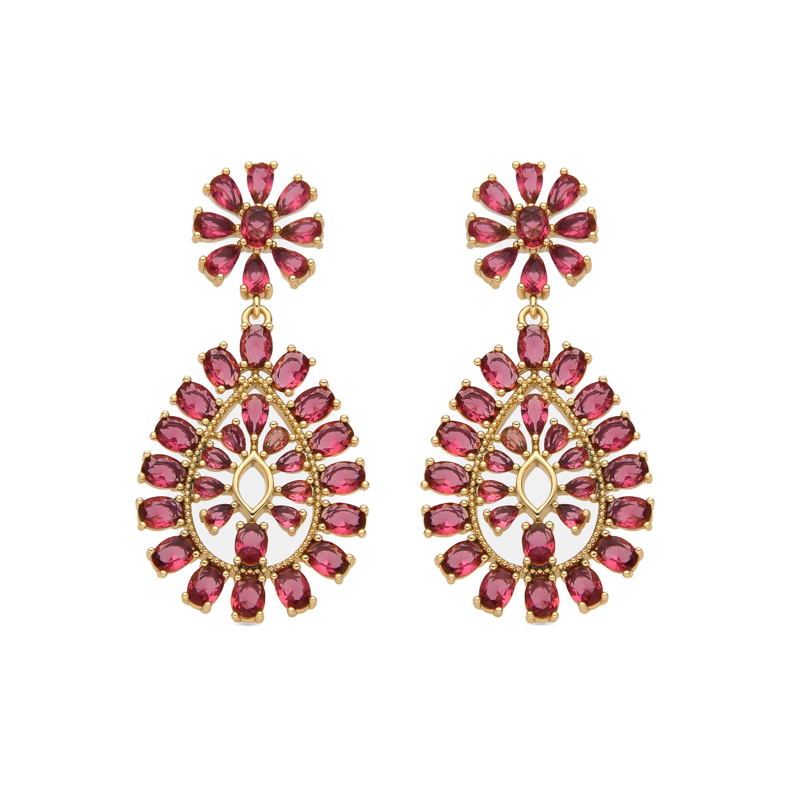 Pendientes con Circonita Rubí acabado oro 18k - Sharam