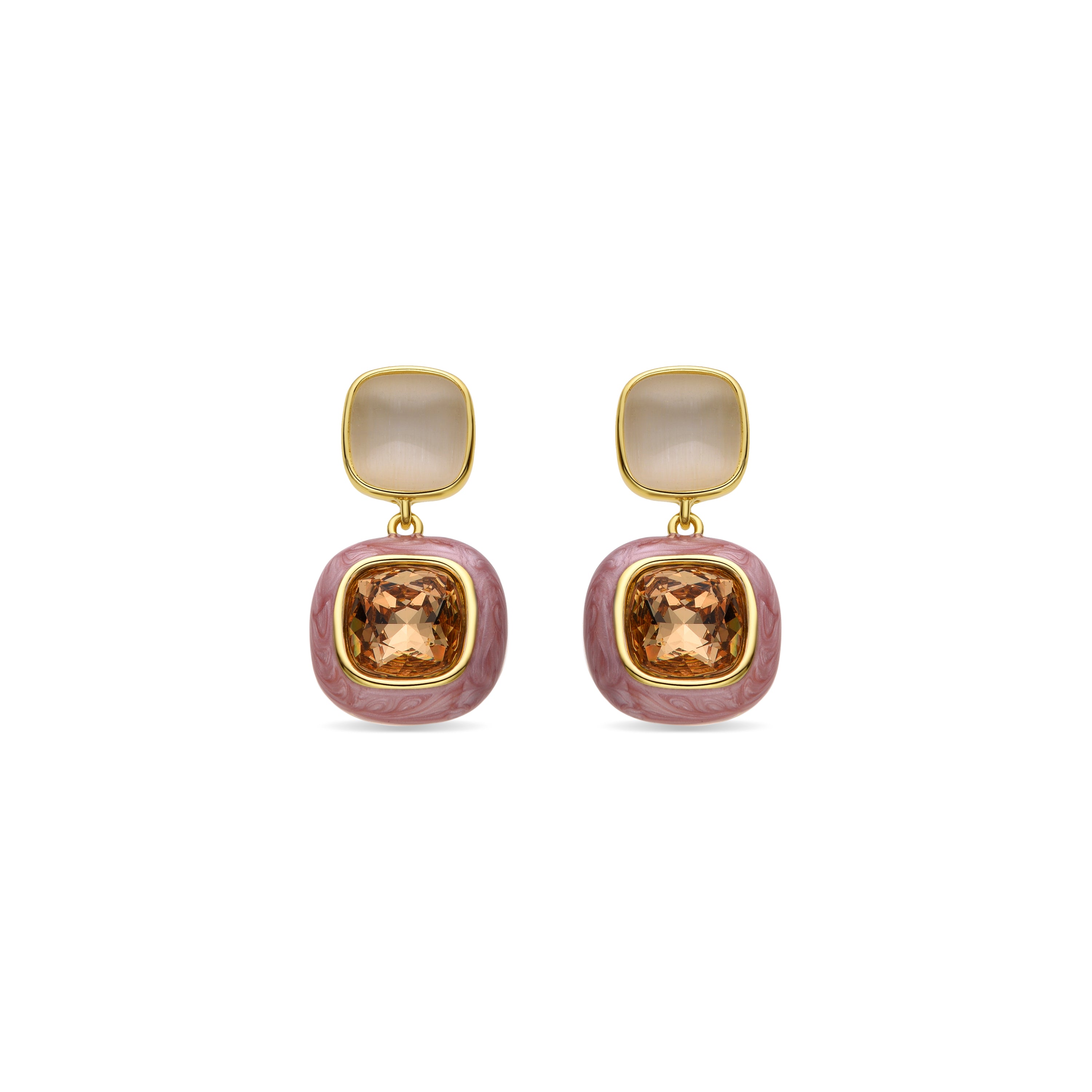 Pendientes de Circonita Champagne acabados en oro amarillo de 18k - Xumas