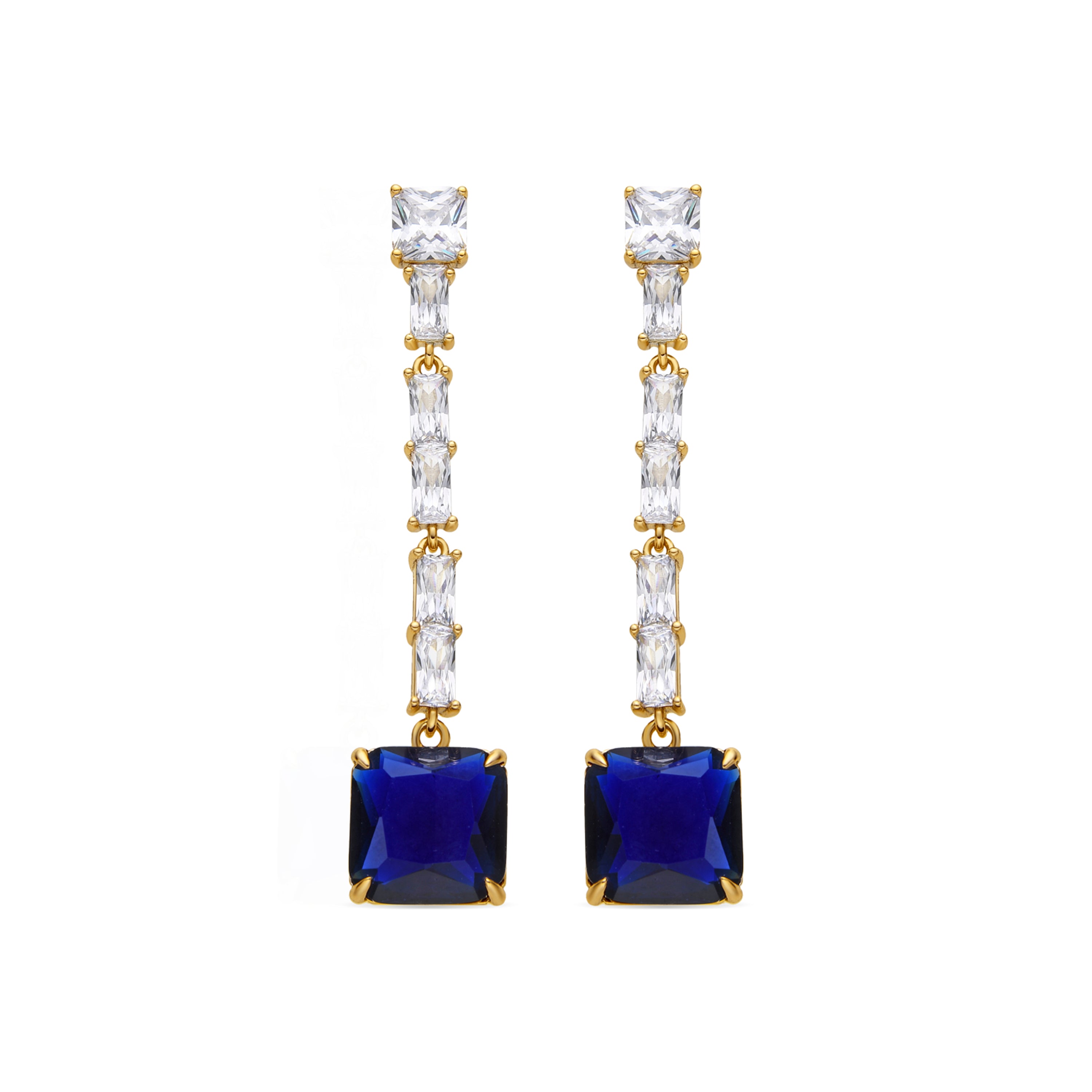 Pendientes con Circonita Zafiro acabado oro 18k - Waraim