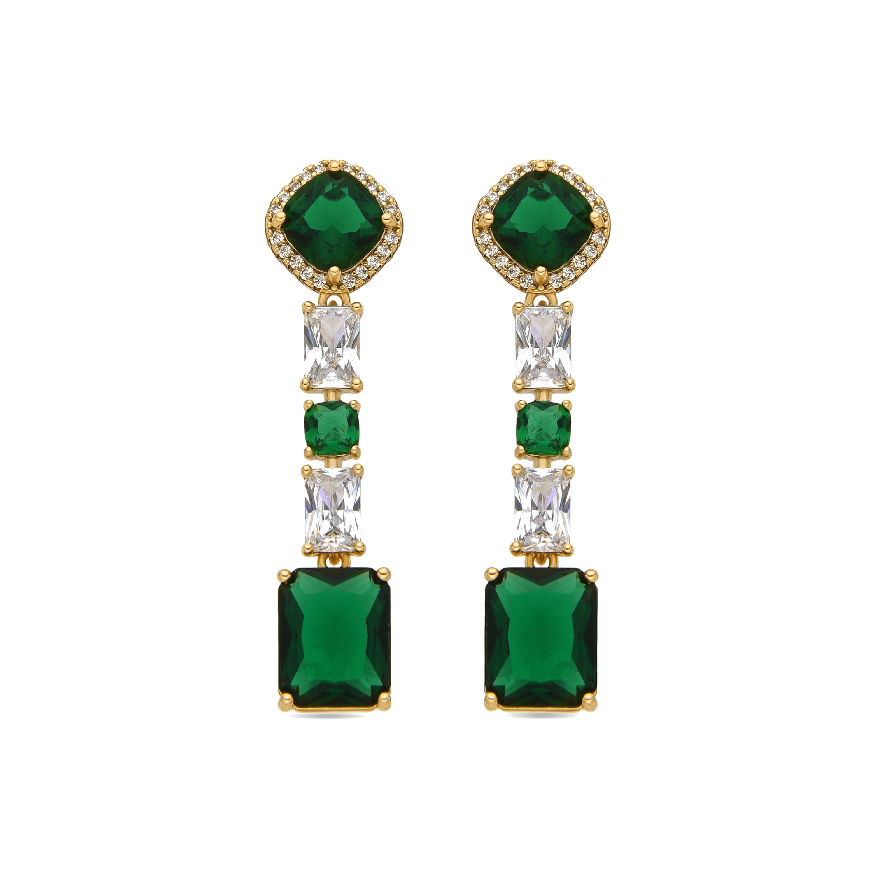 Pendientes con Circonita Esmeralda acabado oro 18k - Layzy