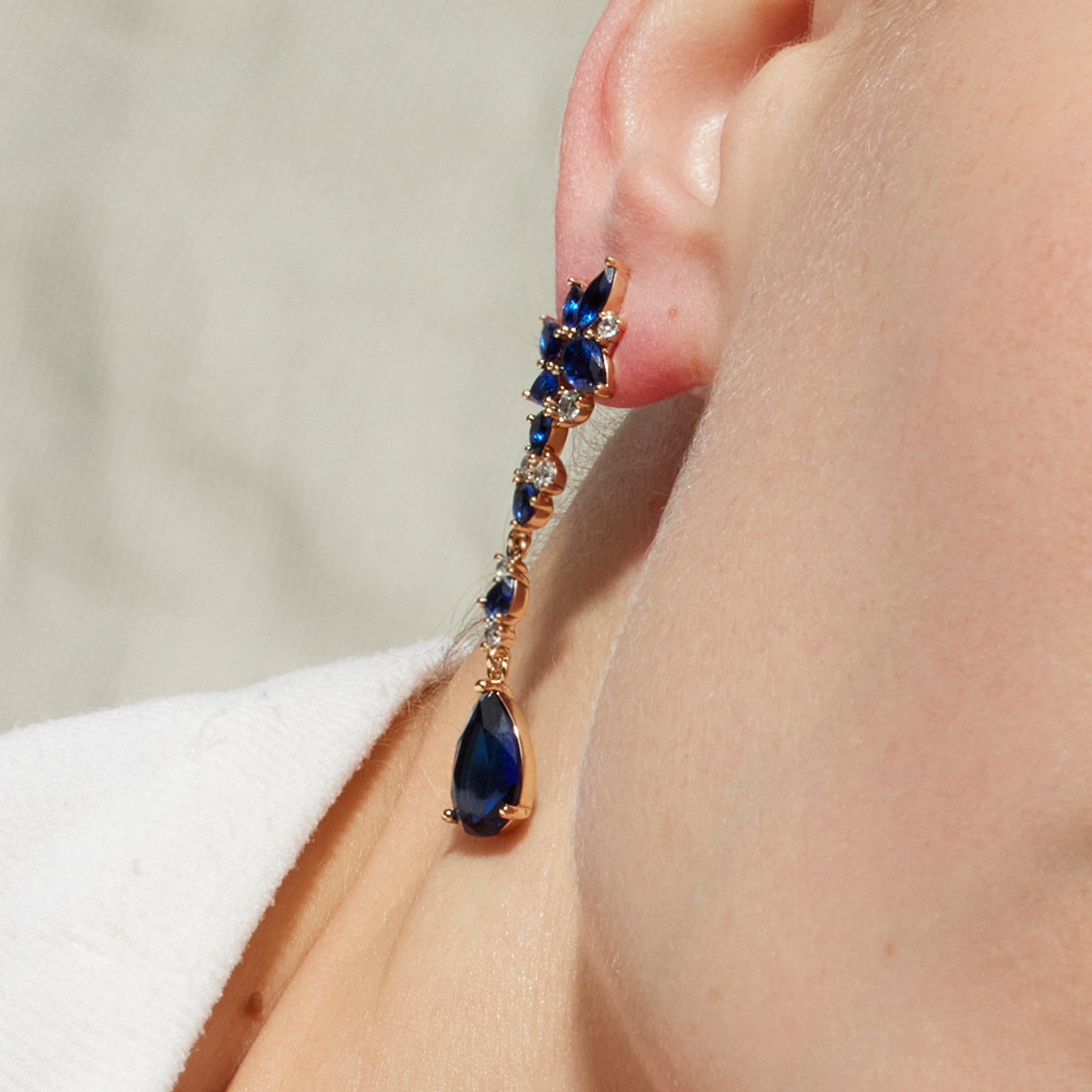 Pendientes con Circonita Zafiro acabado oro 18k - Ulies