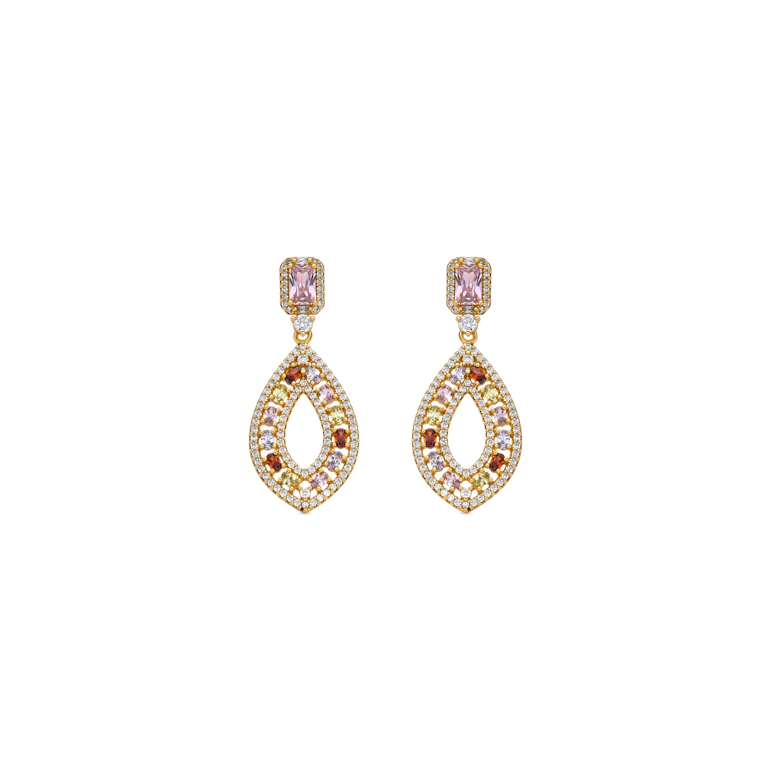 Pendientes con Circonita Multicolor acabado oro amarillo 18k - Roria