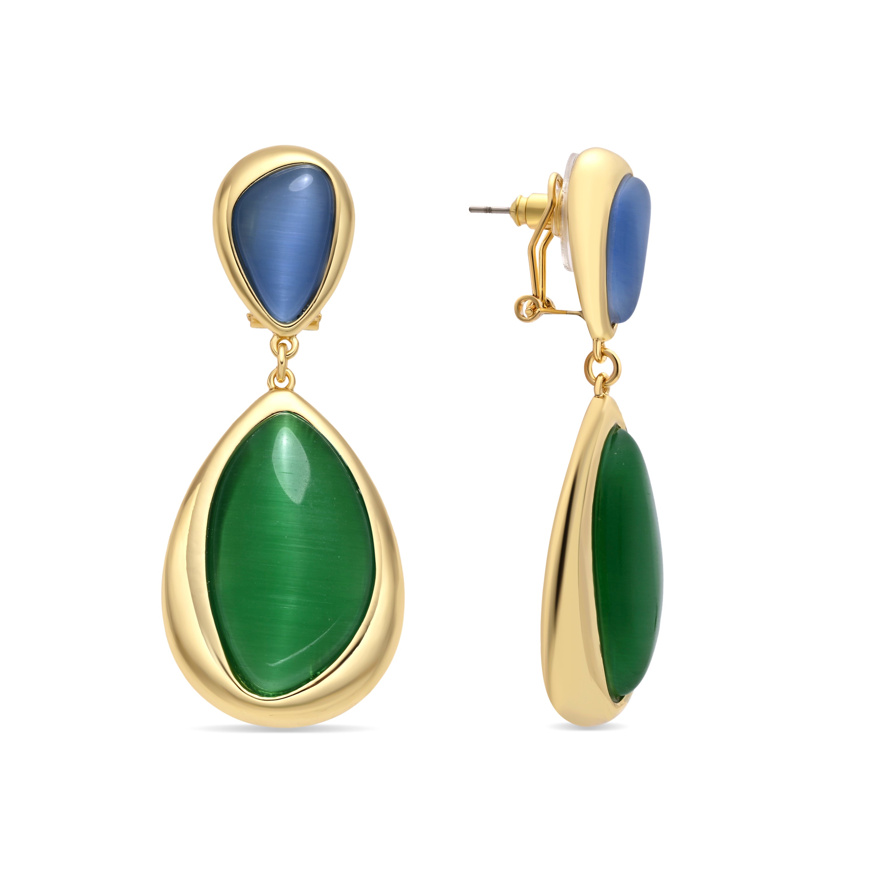 Pendientes de Ojo de Gato Verde acabado en oro amarillo 18k - Ceshe