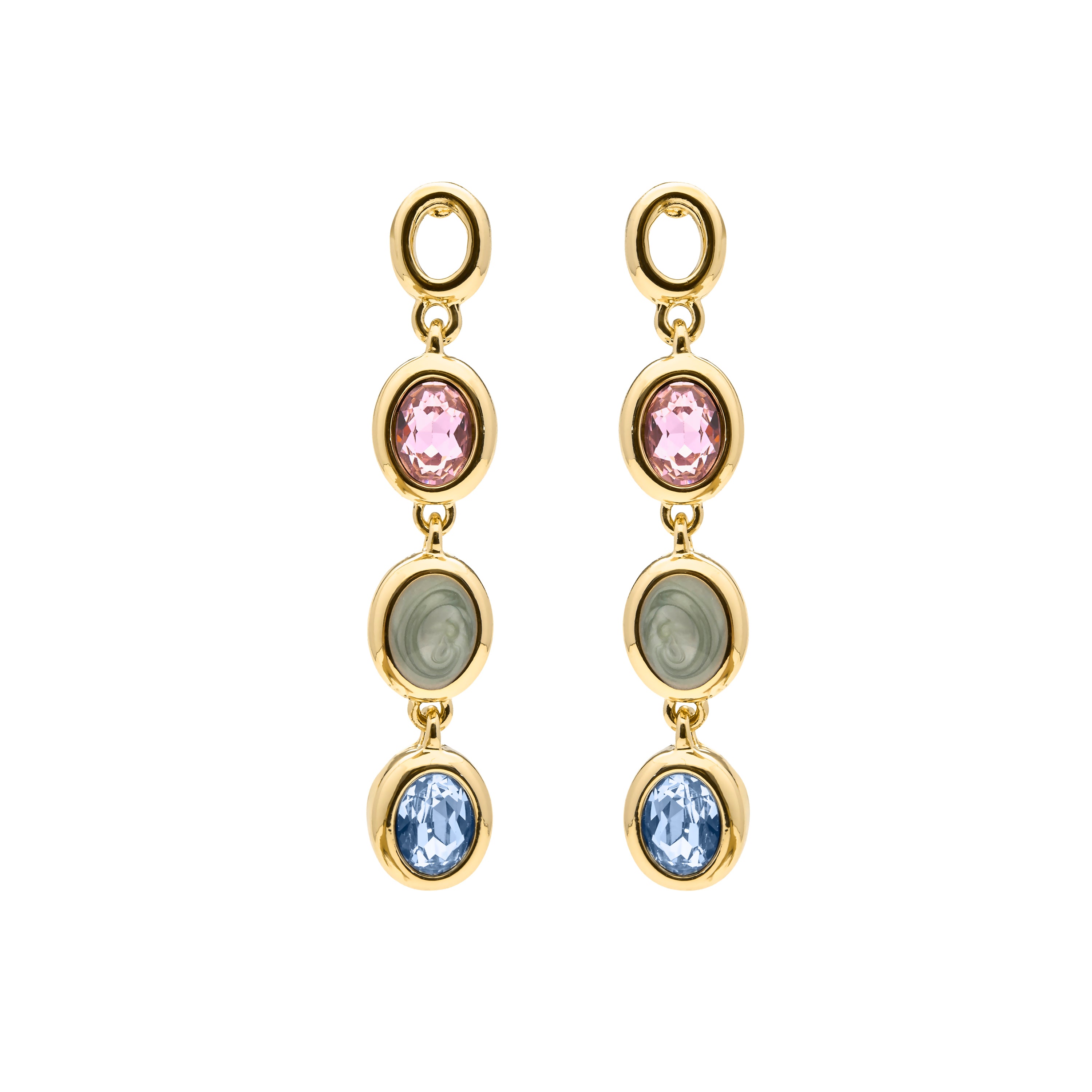Pendientes de Cuarzo Hidrotermal Multicolor acabado en oro amarillo 18k - Asbi