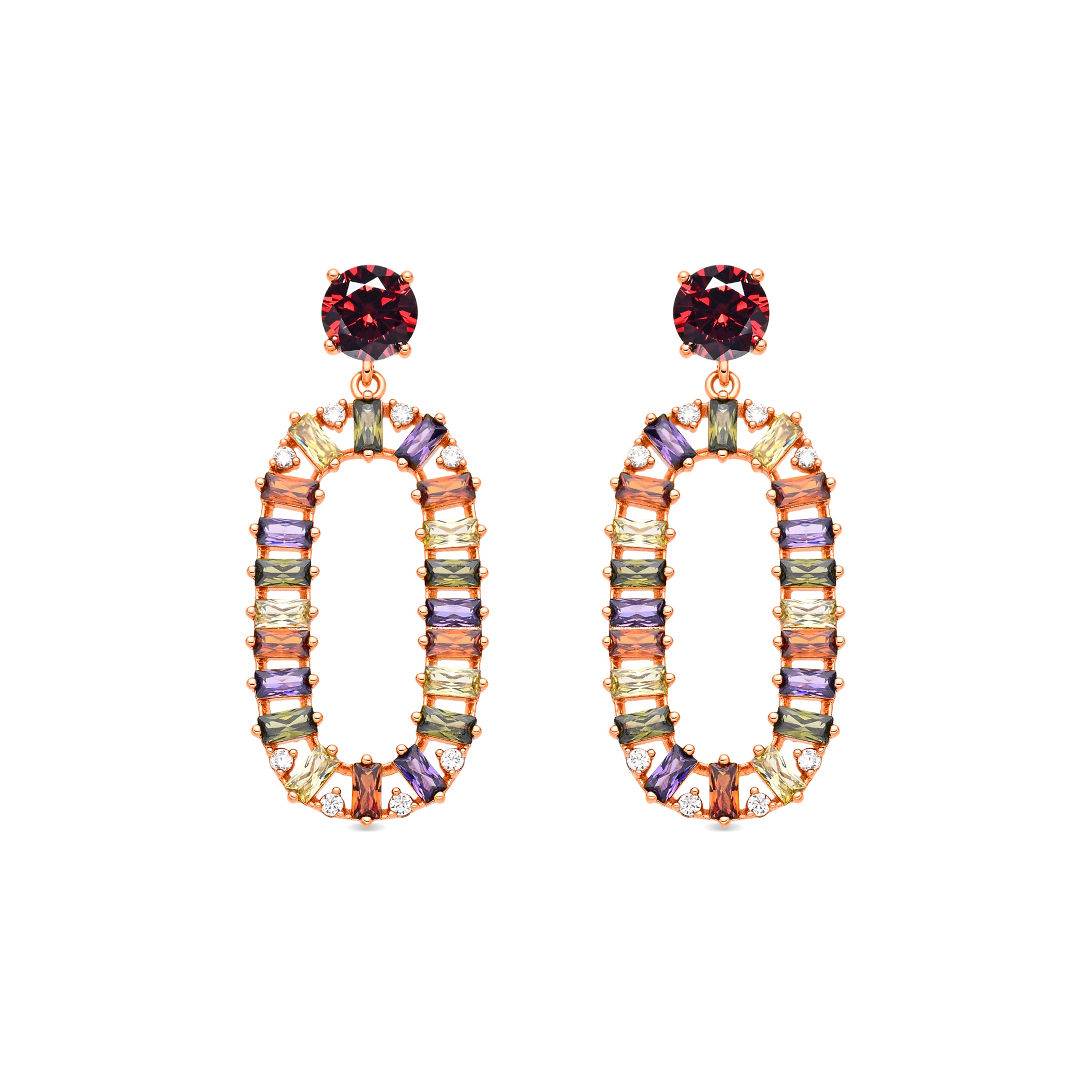 Pendientes de Circonita Multicolor acabado en oro amarillo de 18k - Ziadru