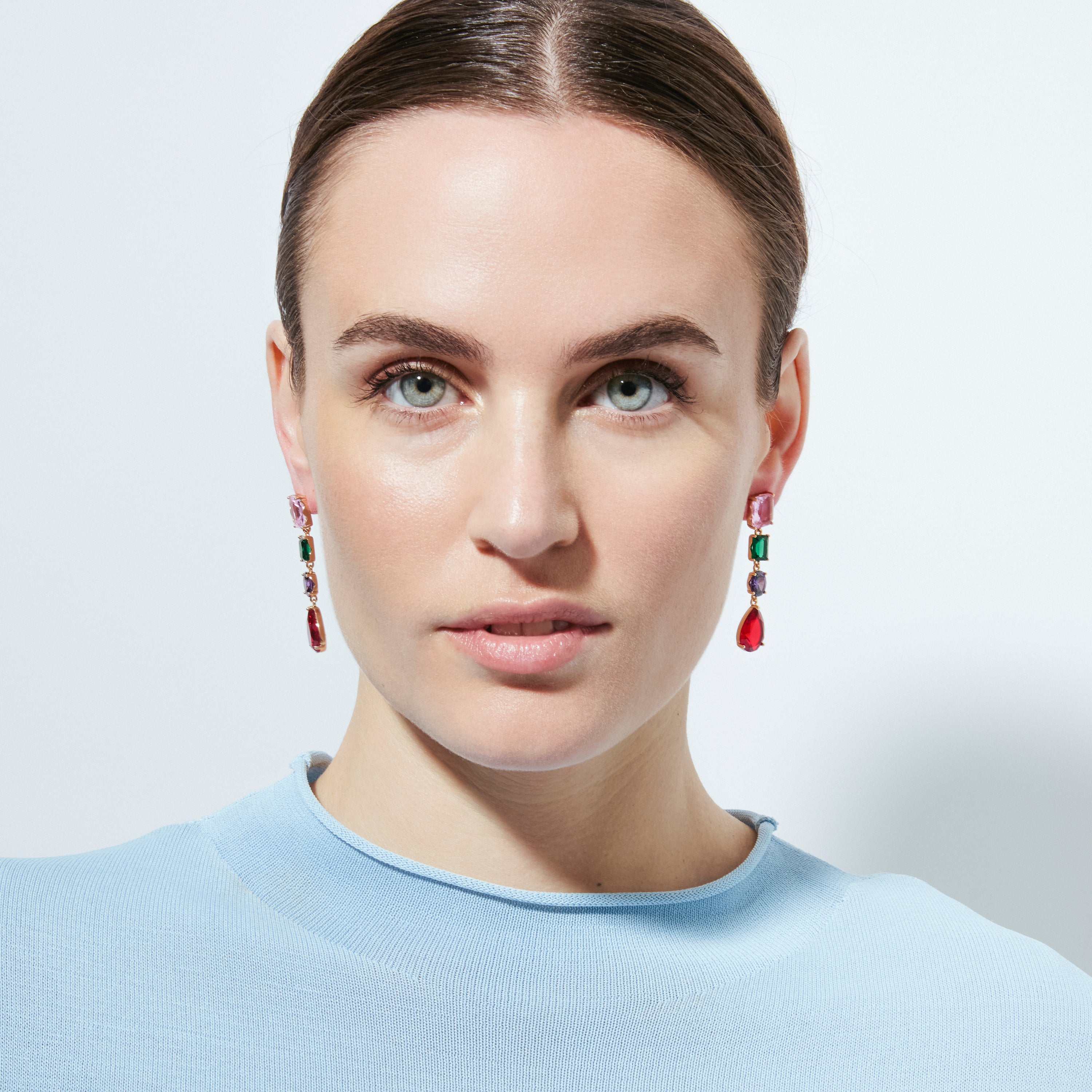 Pendientes de Circonita Multicolor acabado en oro amarillo de 18k - Hipol
