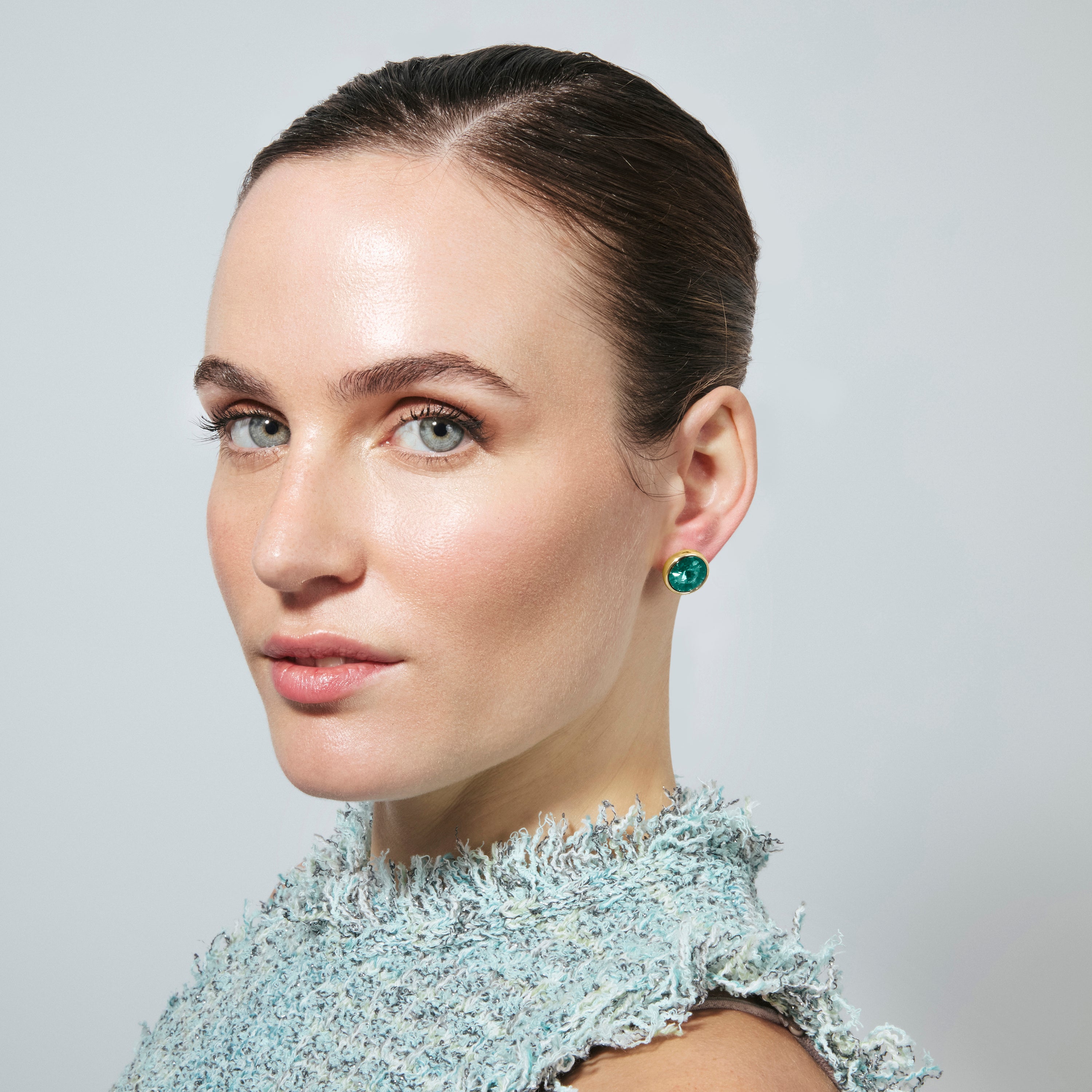 Pendientes de Cristal Verde acabado en oro amarillo de 18k - Ness