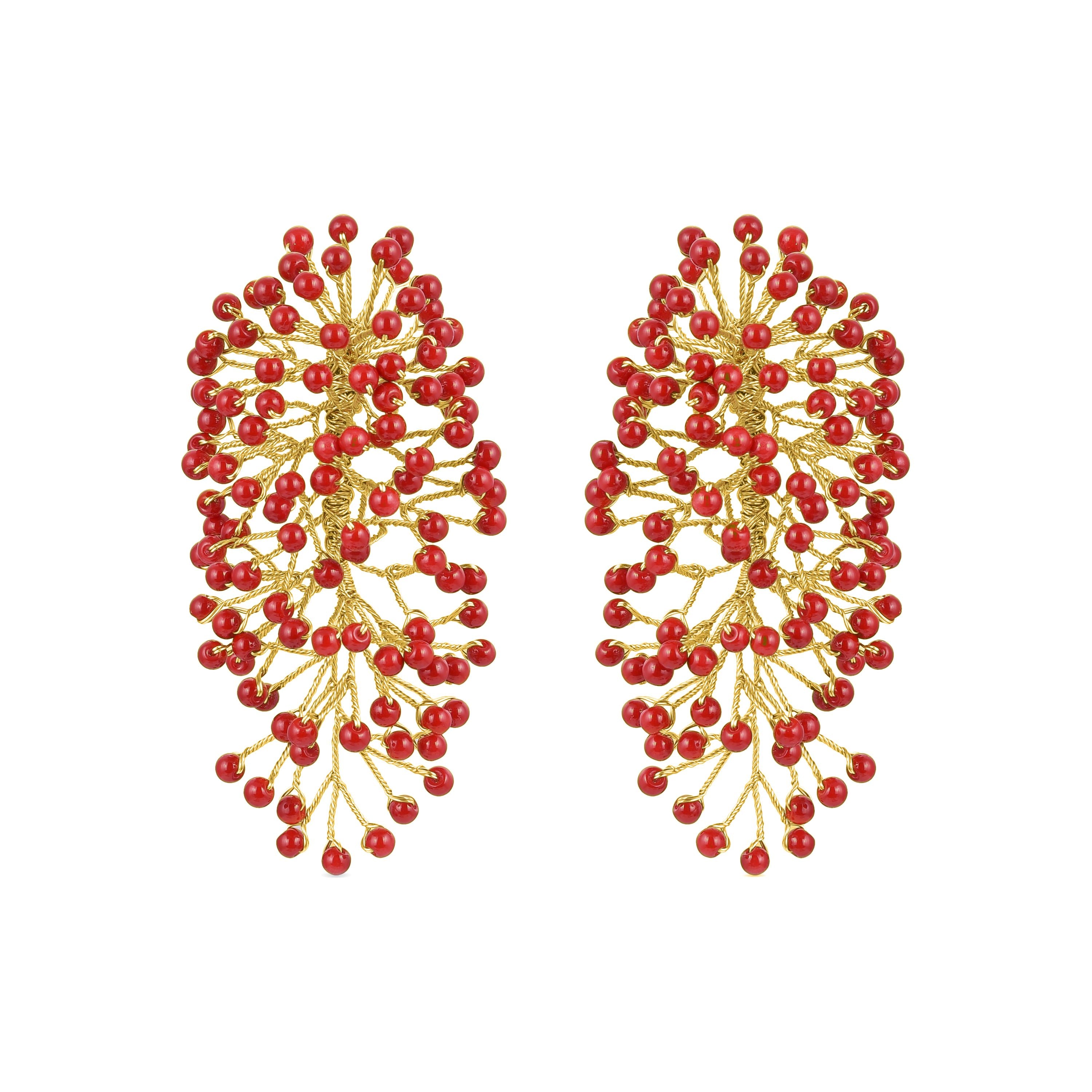 Pendientes de Coral acabados en oro amarillo de 18K - Medruk
