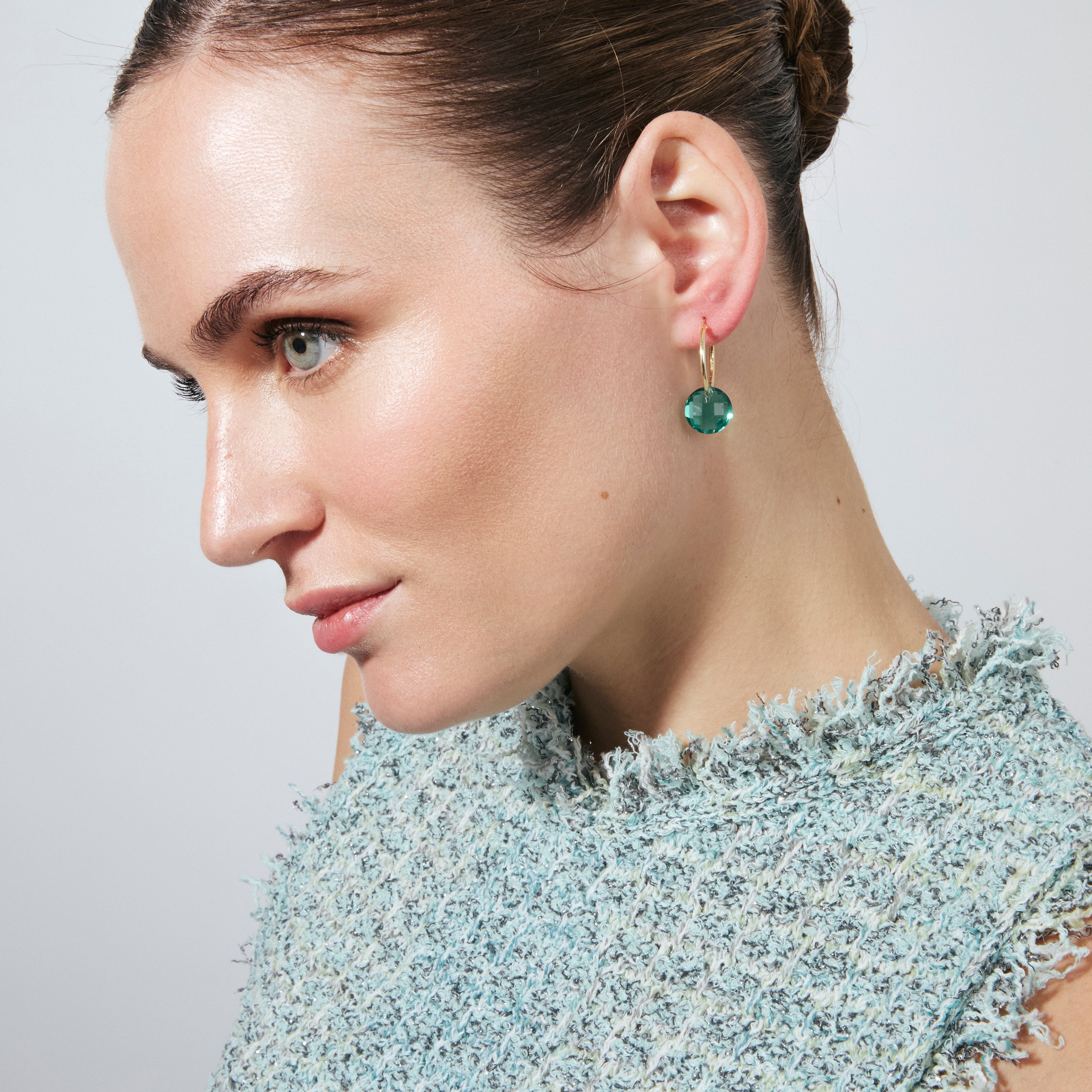 Pendientes de Cuarzo Hidrotermal Verde Paraiba acabado en oro amarillo de 18k - Jafam