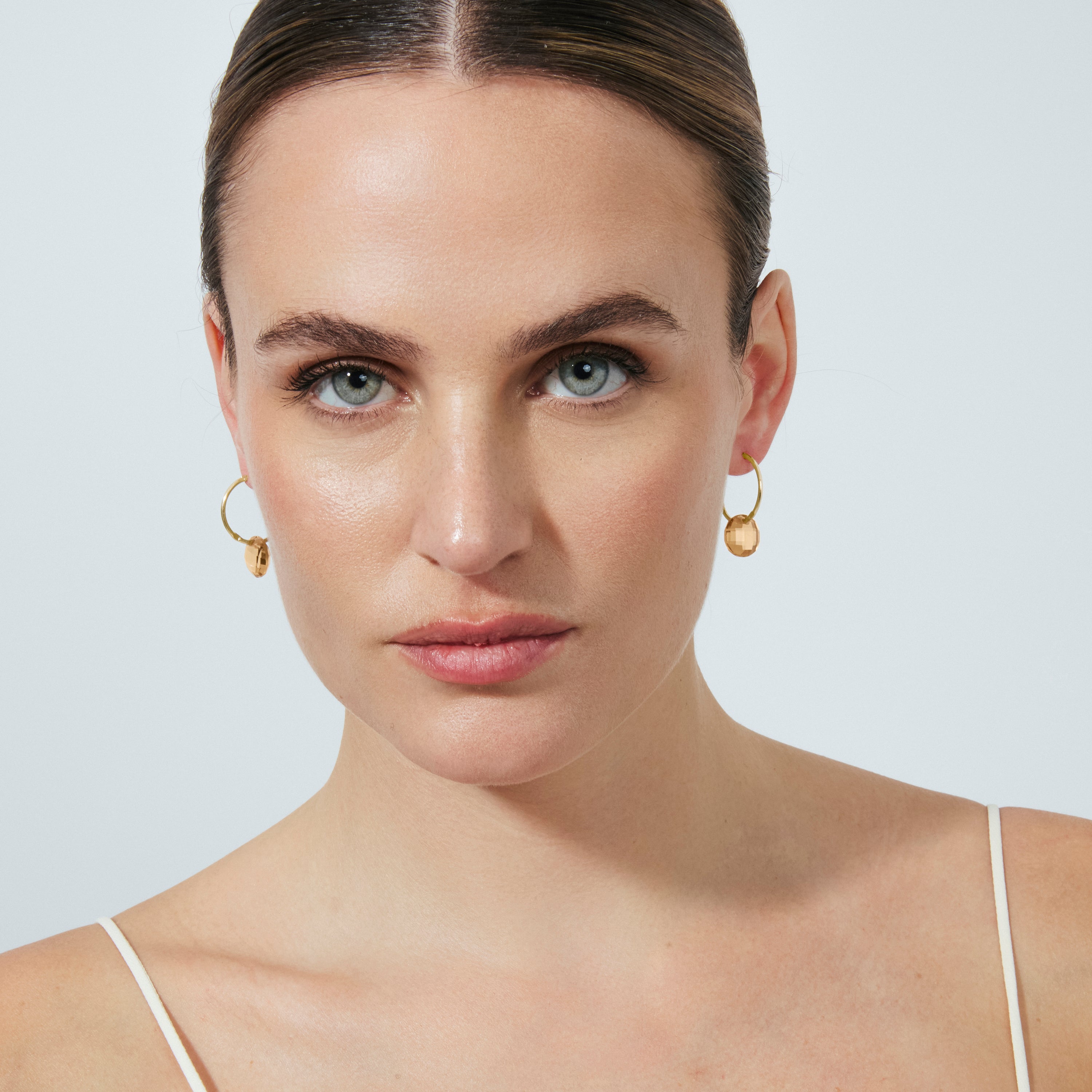 Pendientes de Cuarzo Hidrotermal Champagne acabado en oro amarillo de 18k - Jafam