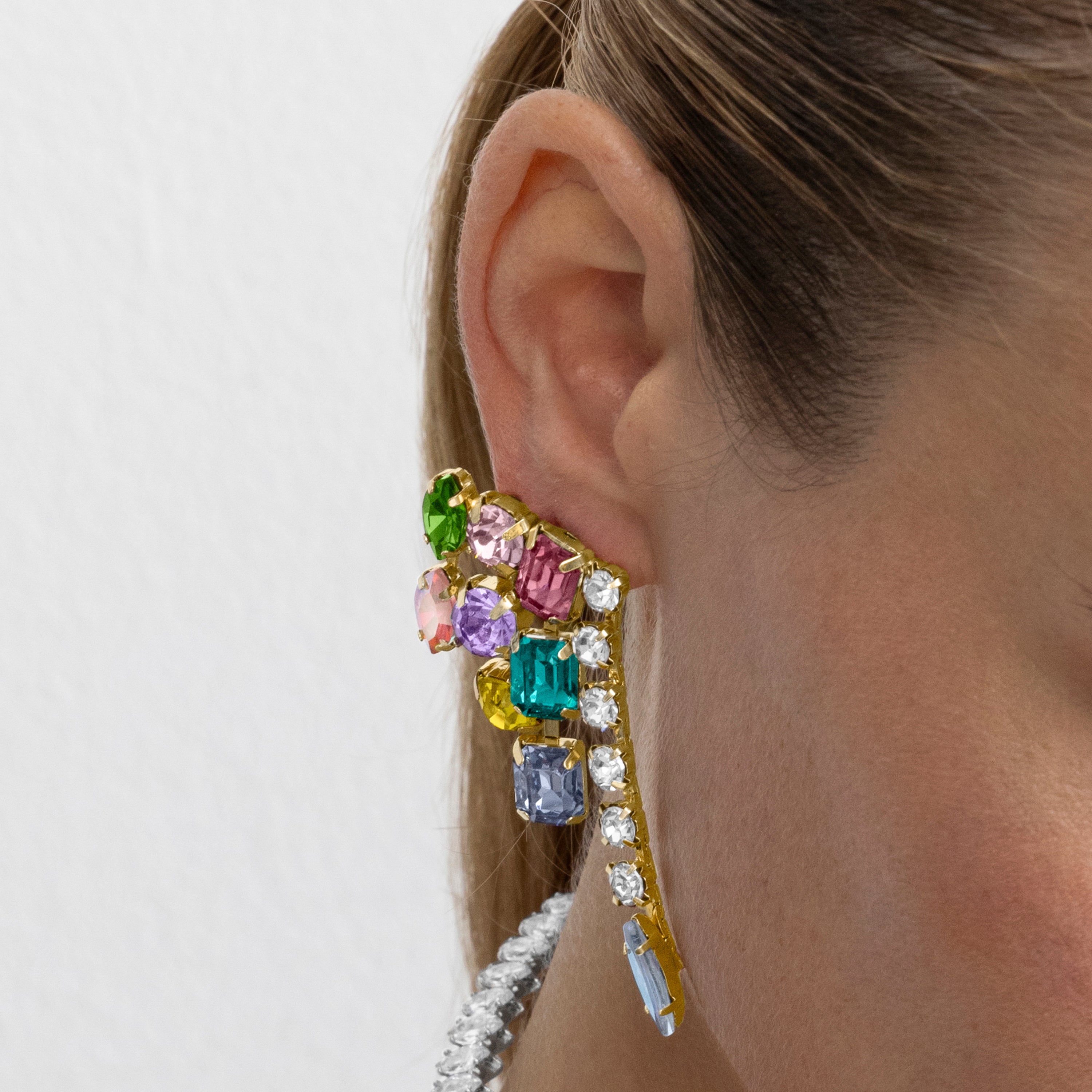 Multicolor Crystal Earrings in 18k Gold Finish - Shamwa
