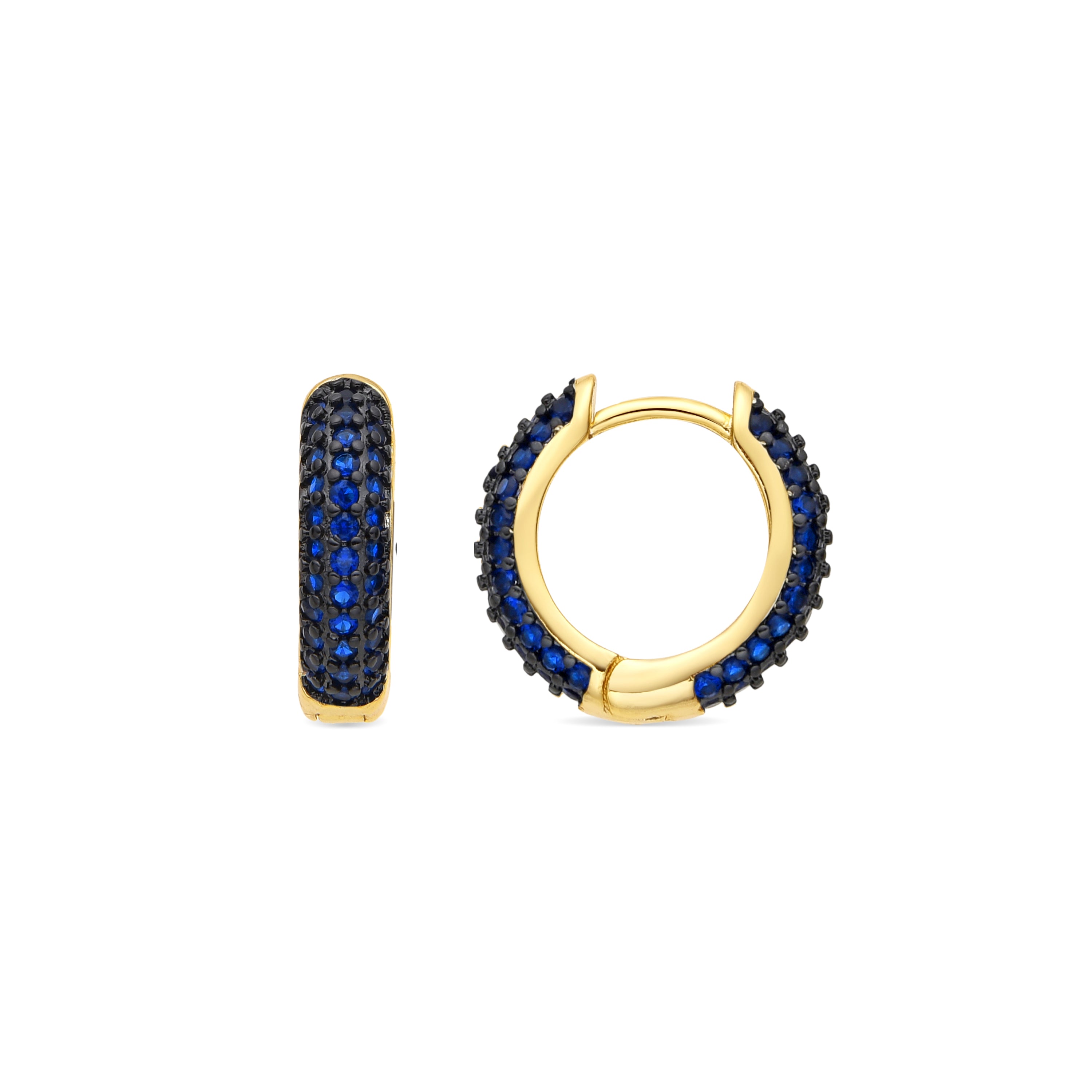 Pendientes de 9mm de diámetro acabado oro amarillo de 18k y Circonita Zafiro - Lesrat