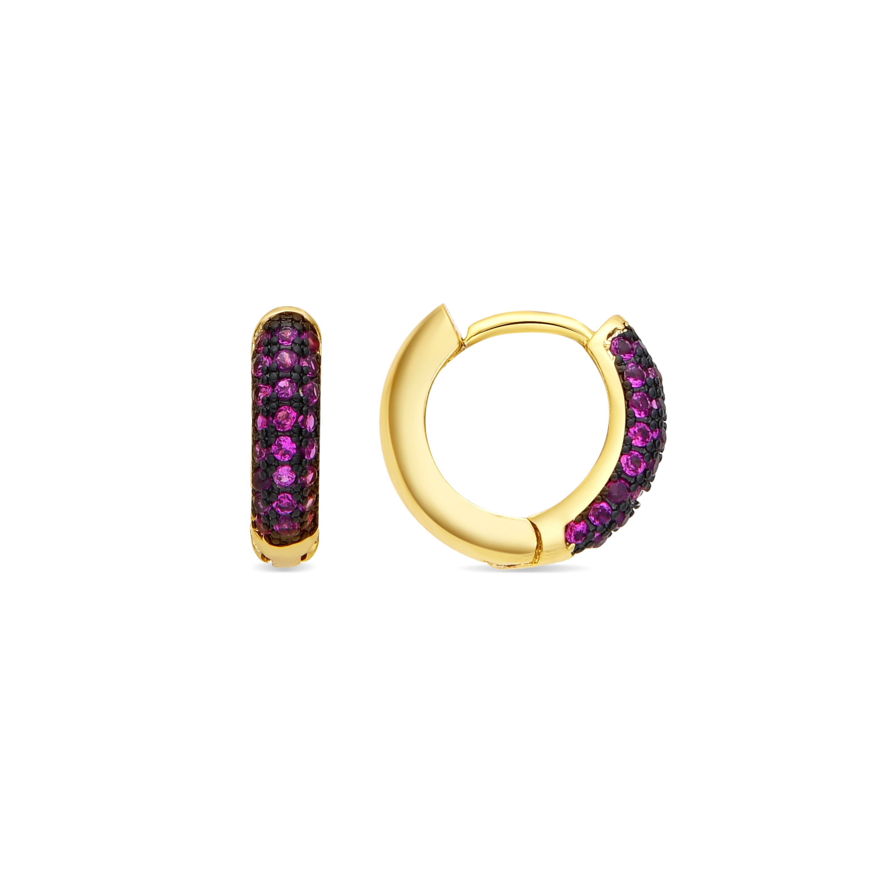 Pendientes de 9mm de diámetro acabado oro amarillo de 18k y Circonita Rubí - Lesrat