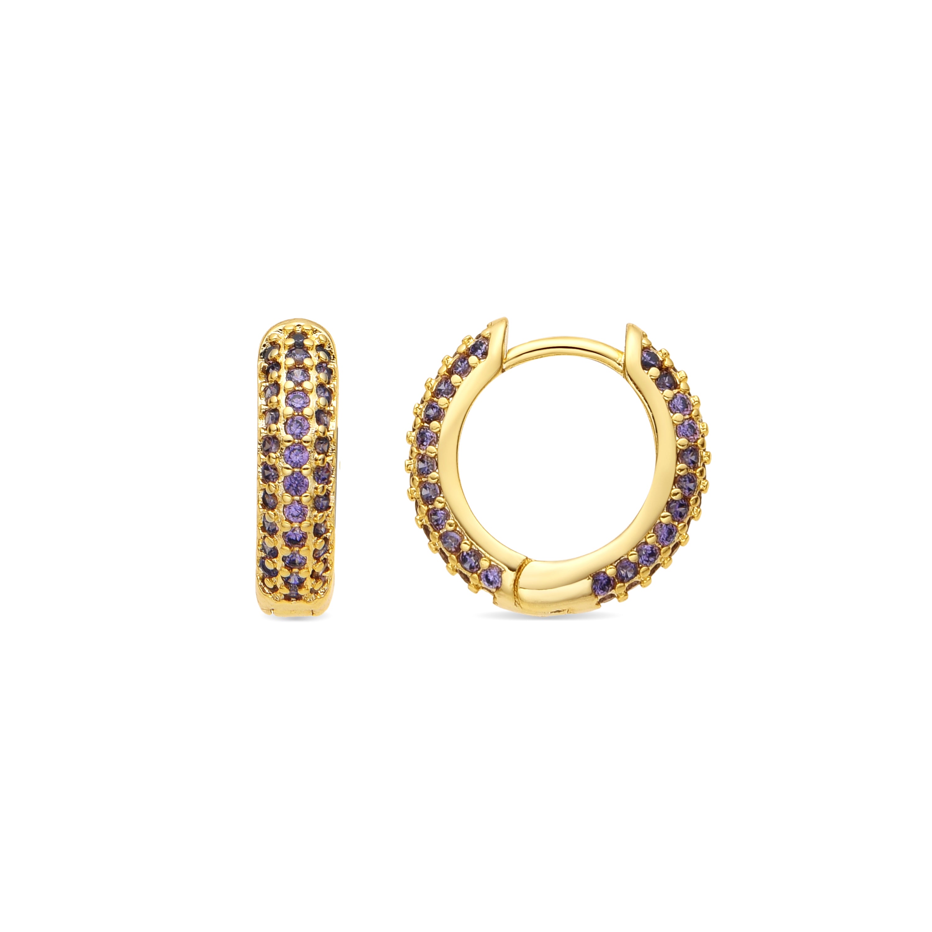 Pendientes de 9mm de diámetro acabado oro amarillo de 18k y Circonita Amatista - Lesrat