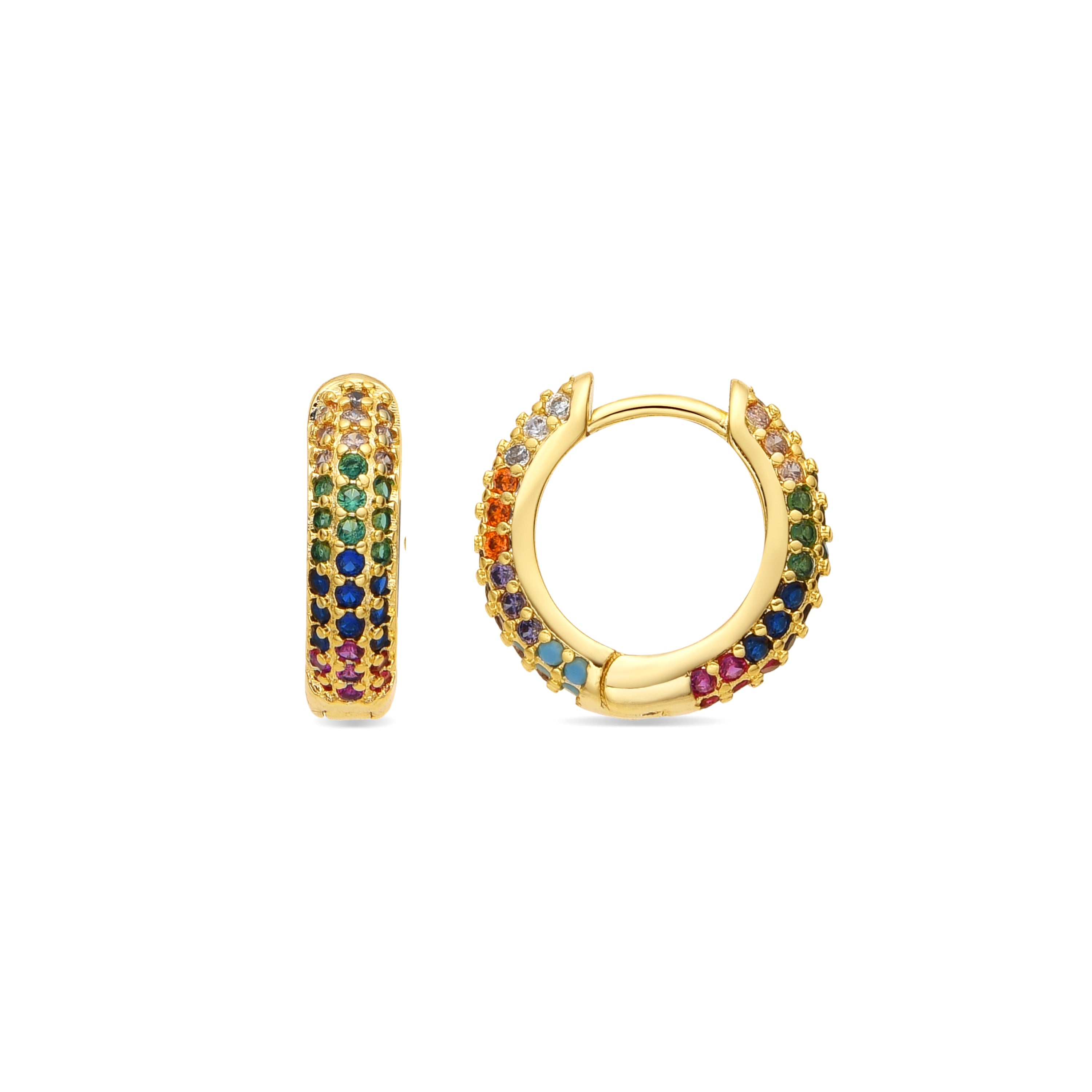 Pendientes de 9mm de diámetro acabado oro amarillo de 18k y Circonita Multicolor - Lesrat