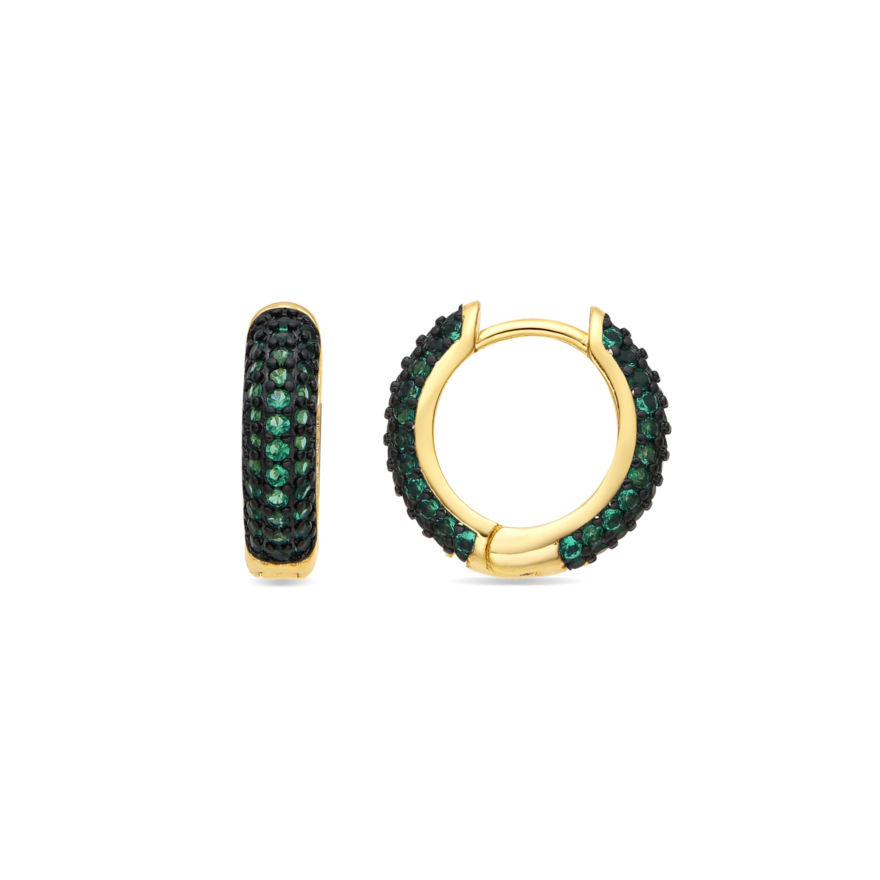 Pendientes de 9mm de diámetro acabado oro amarillo de 18k y Circonita Esmeralda - Lesrat