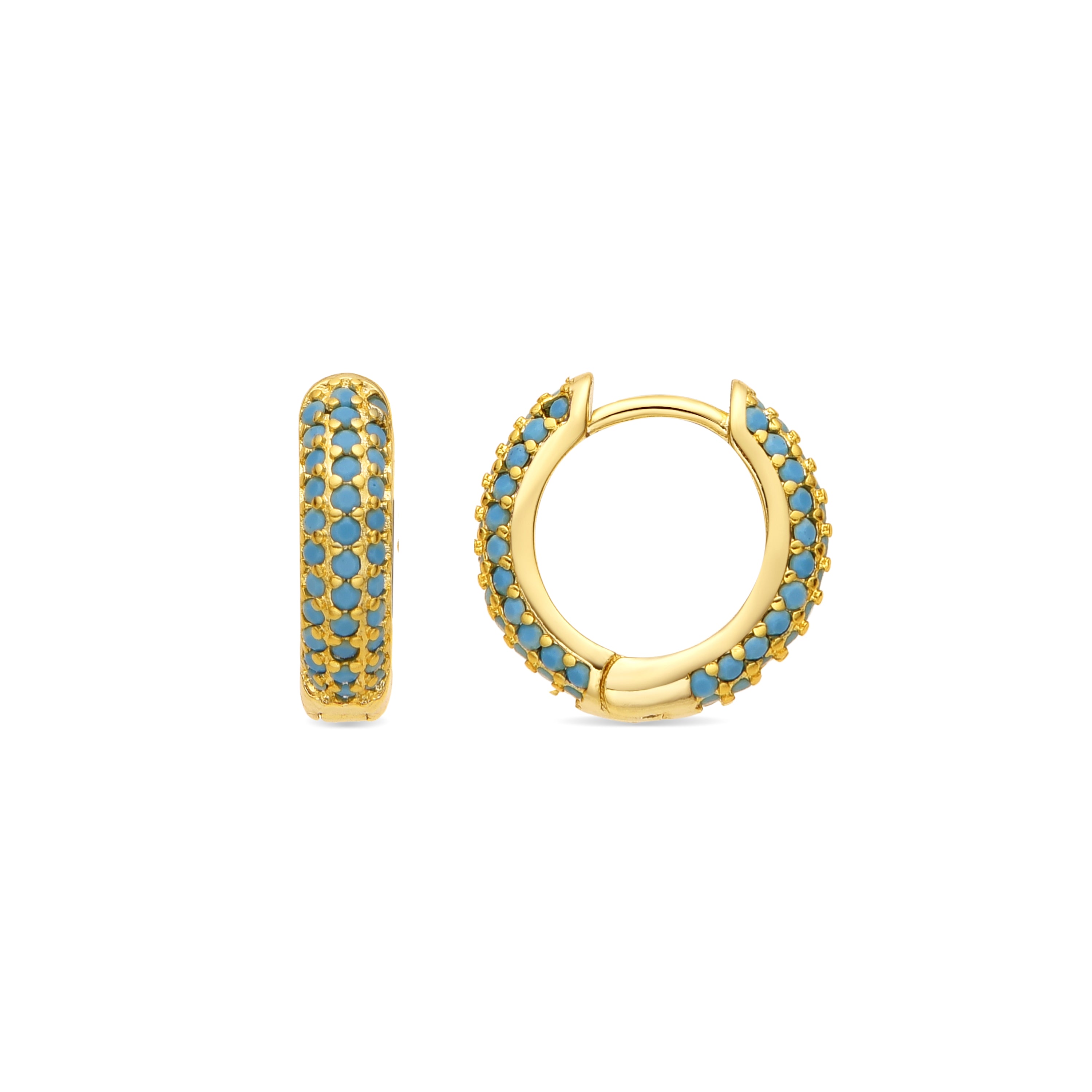 Pendientes de 9mm de diámetro acabado oro amarillo de 18k y Turquesa - Lesrat