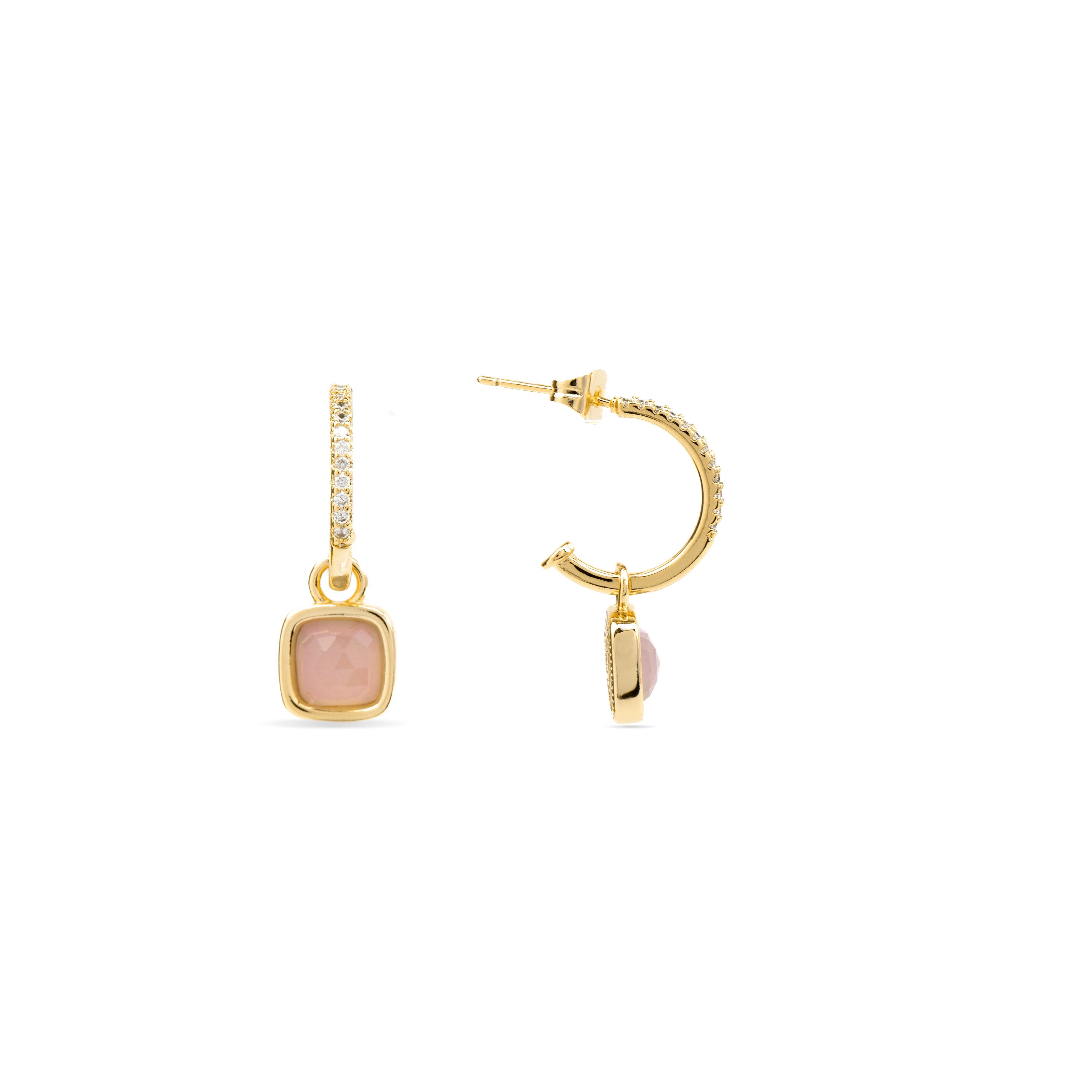 Pendientes de Cuarzo Rosa acabados en oro amarillo de 18K - Nyahau