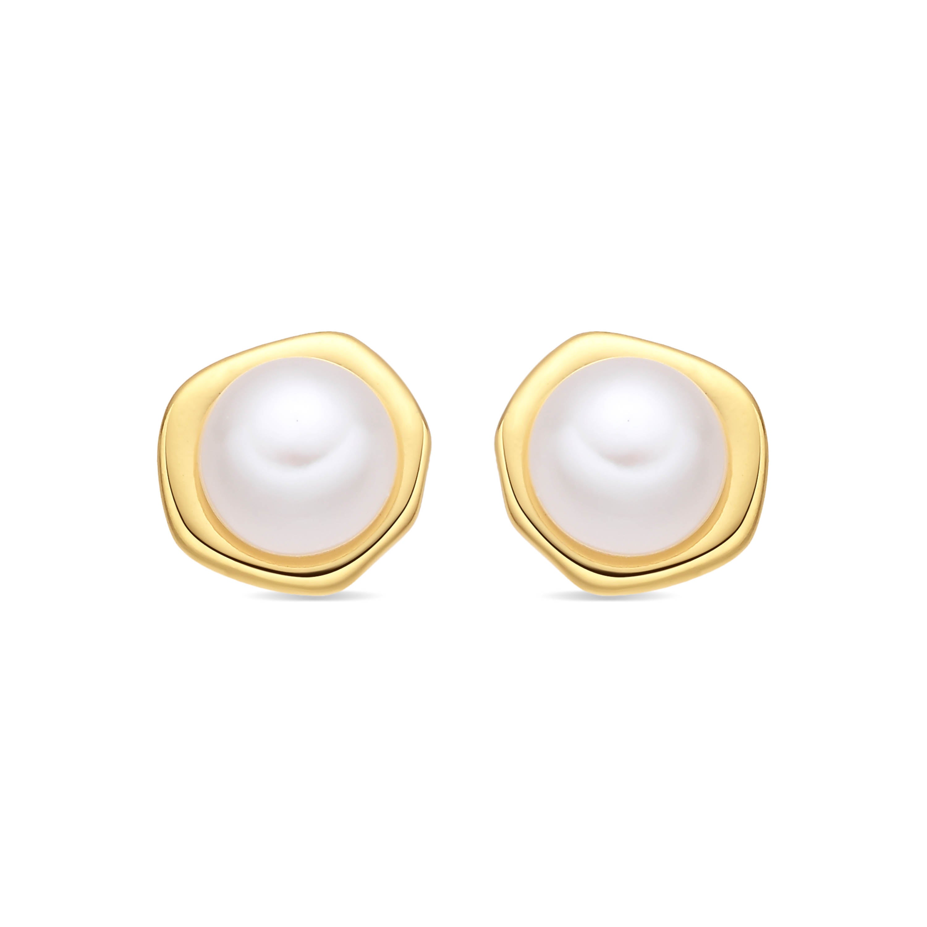 Pendientes de Perla Blanca acabado en oro amarillo de 18k - Oha