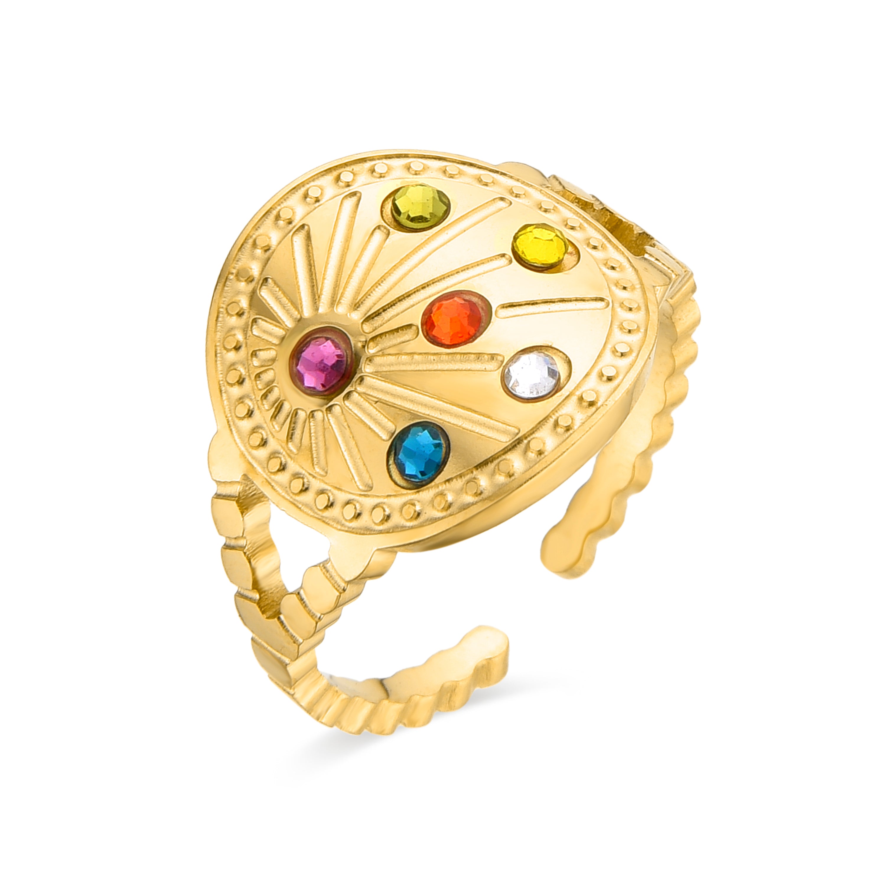 Anillo de Circonita Multicolor acabado en oro amarillo de 18K- Moranzel