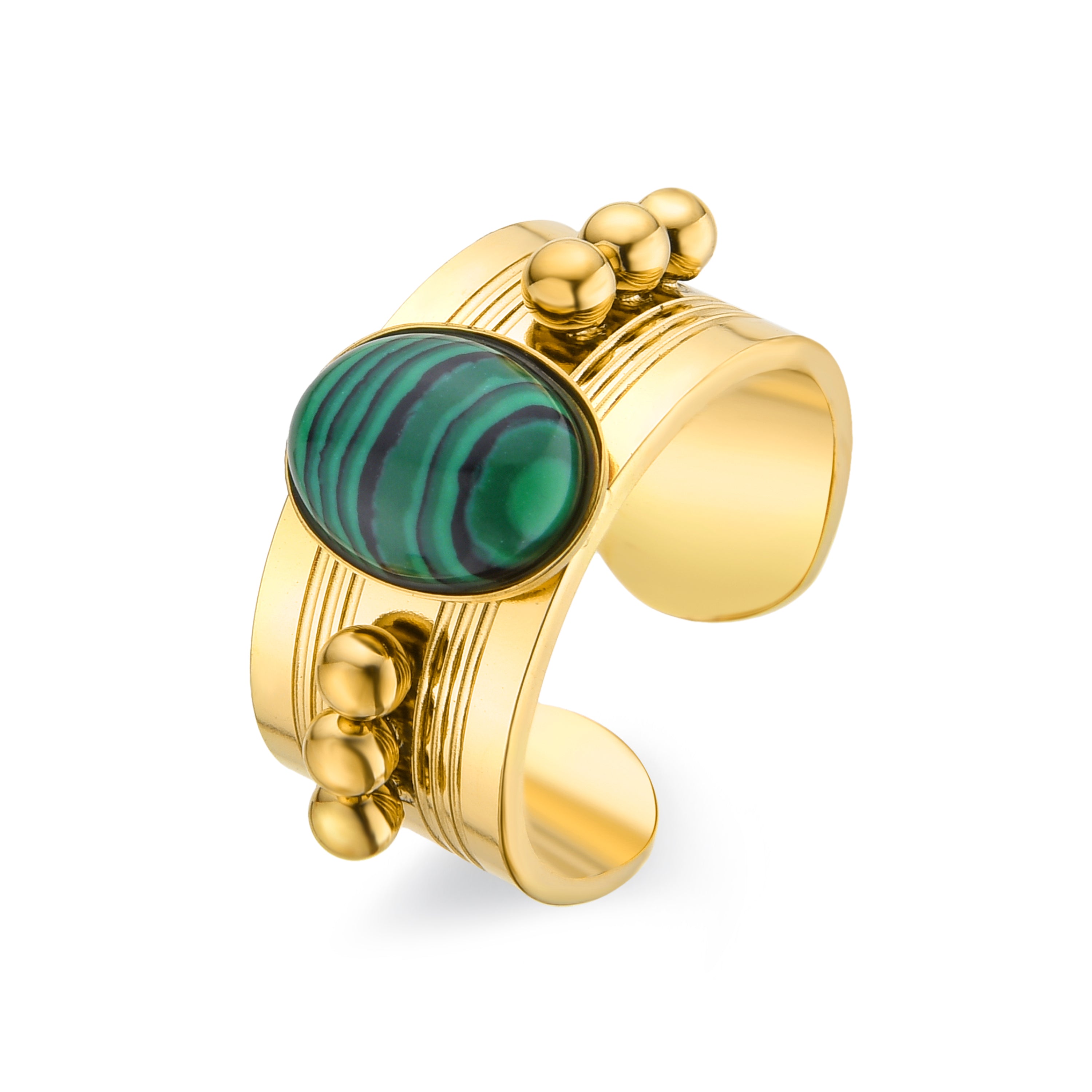Anillo de Malaquita acabado en oro amarillo de 18K- Dadao