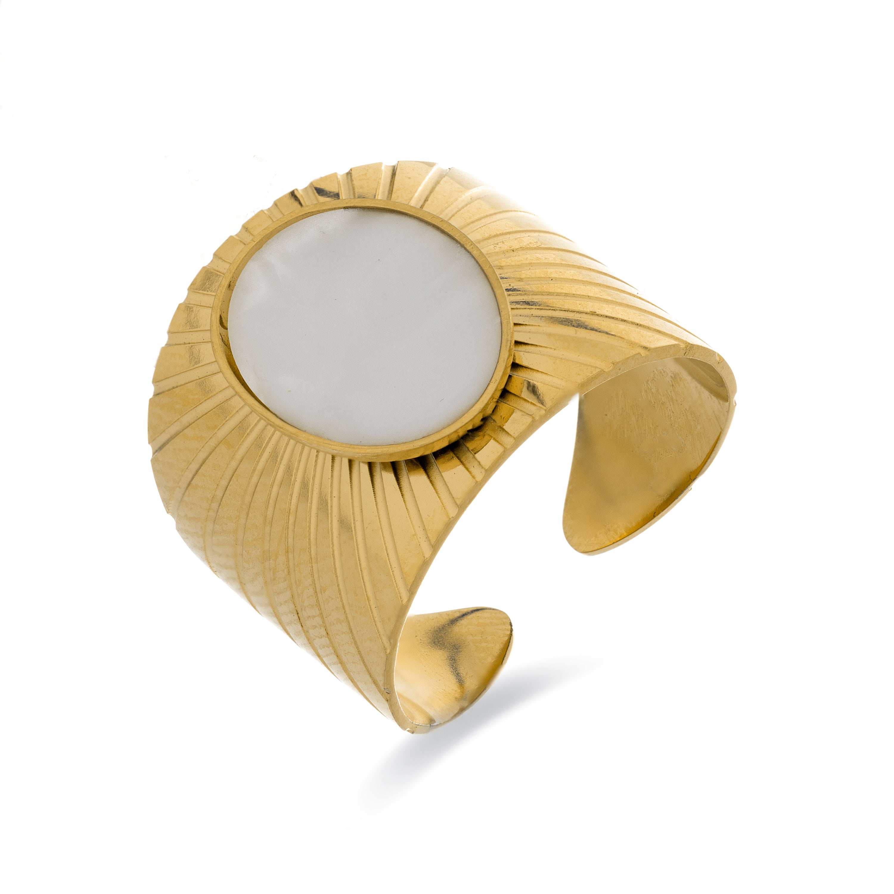 Anillo de Madreperla Blanca acabado en oro amarillo de 18k - Anleh