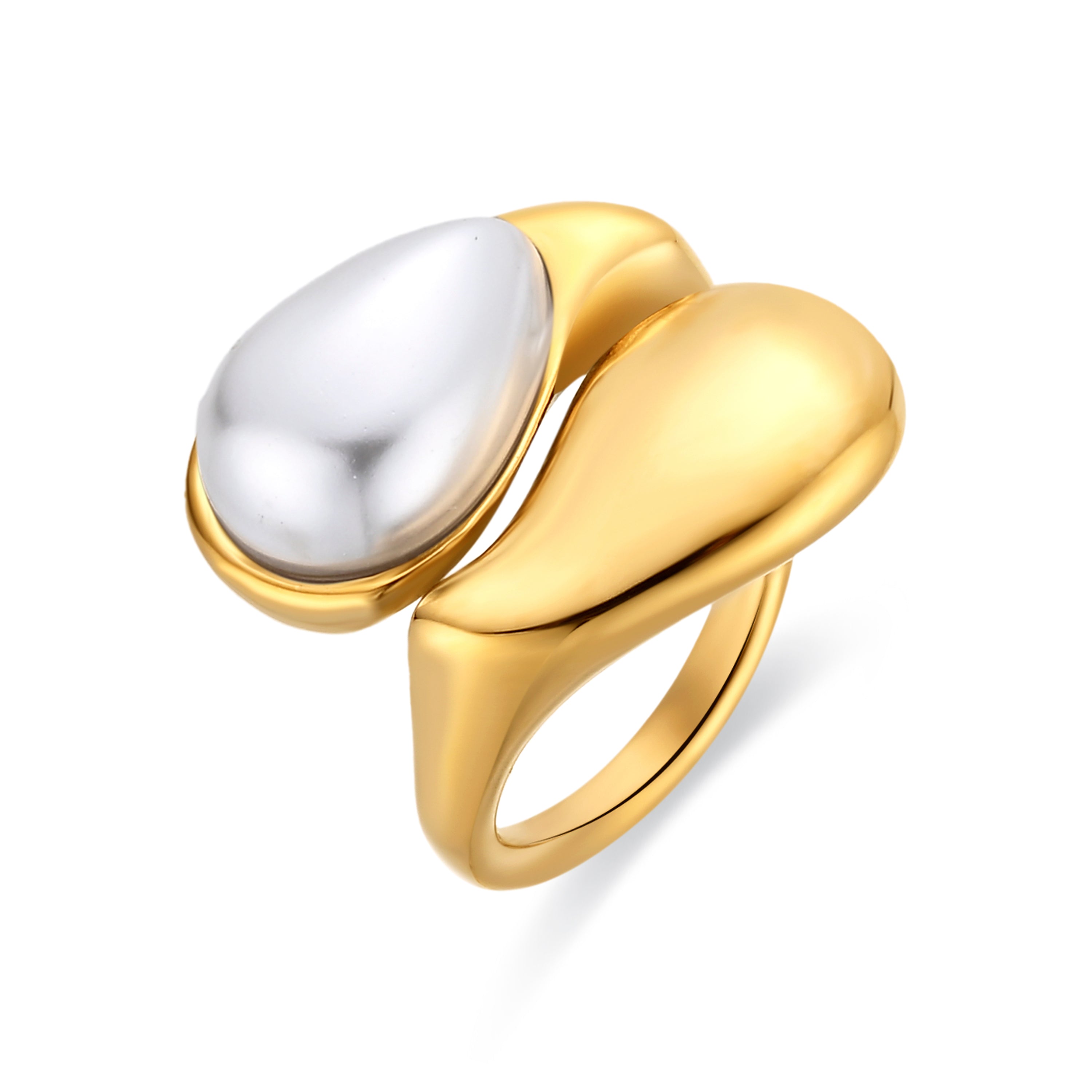 Anillo de Perla Blanca acabado en oro amarillo de 18k - Dehan