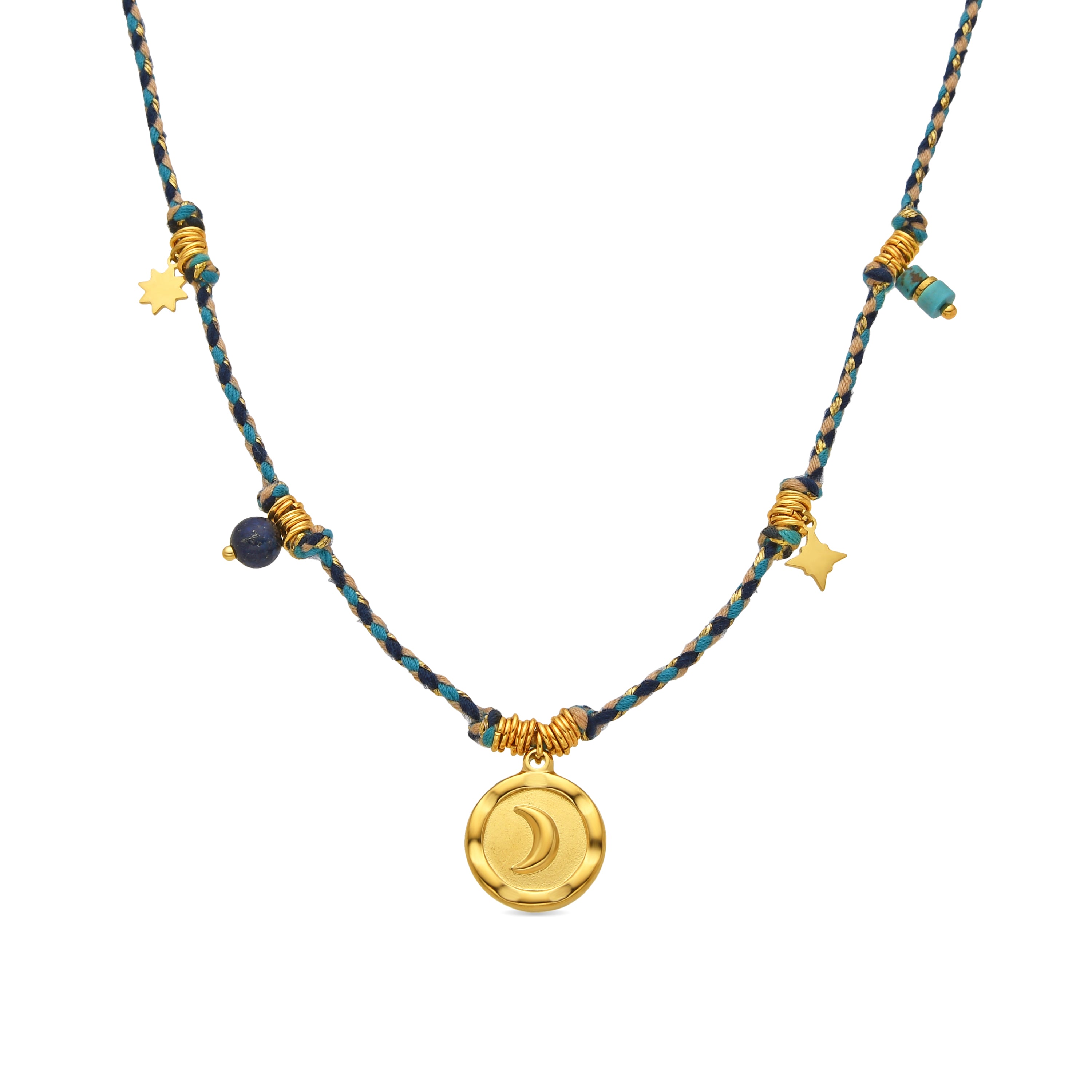Collier avec Cristal Bleu Foncé finition or 18k - Liskel