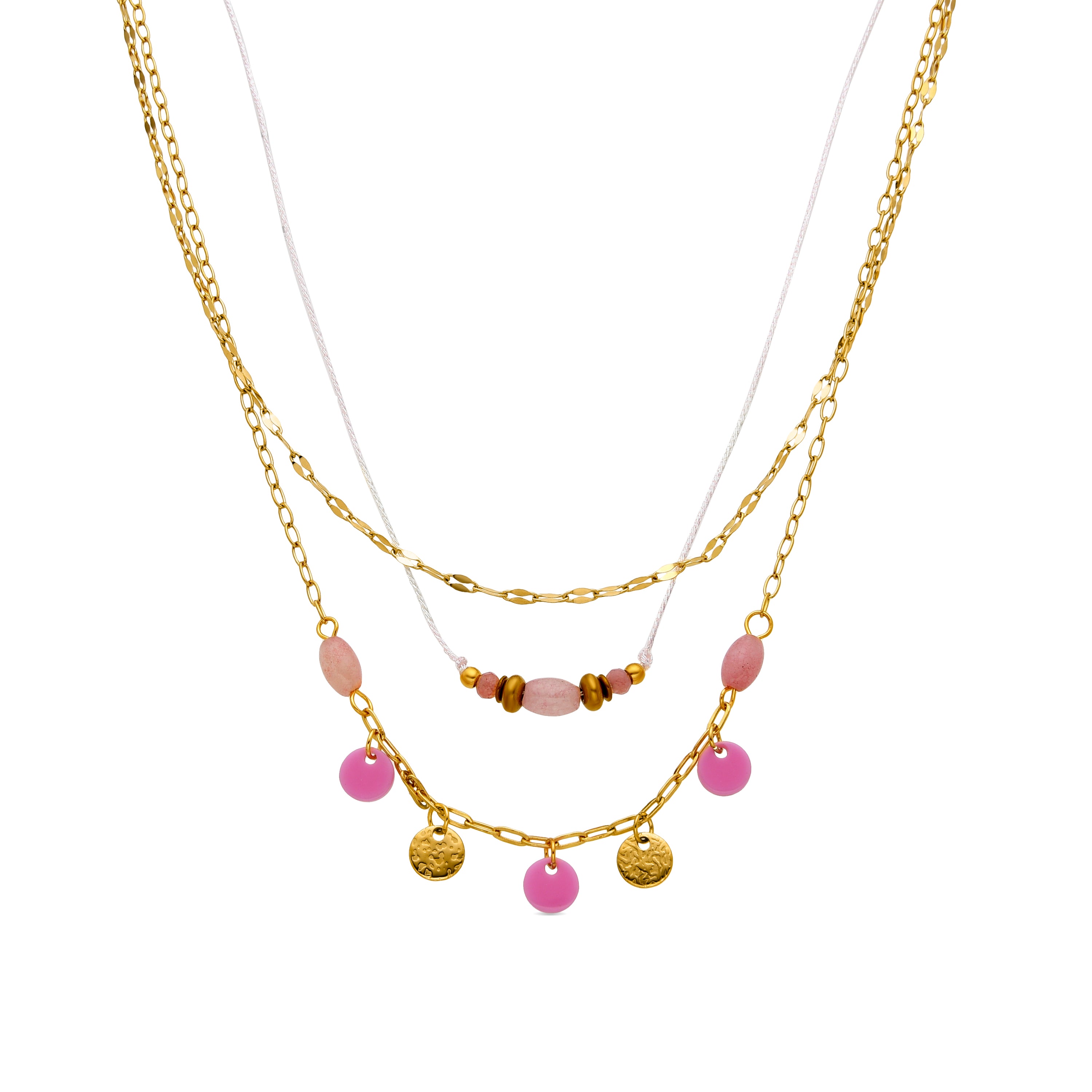 Collier avec Quartz Rose finition or 18k - Omlia