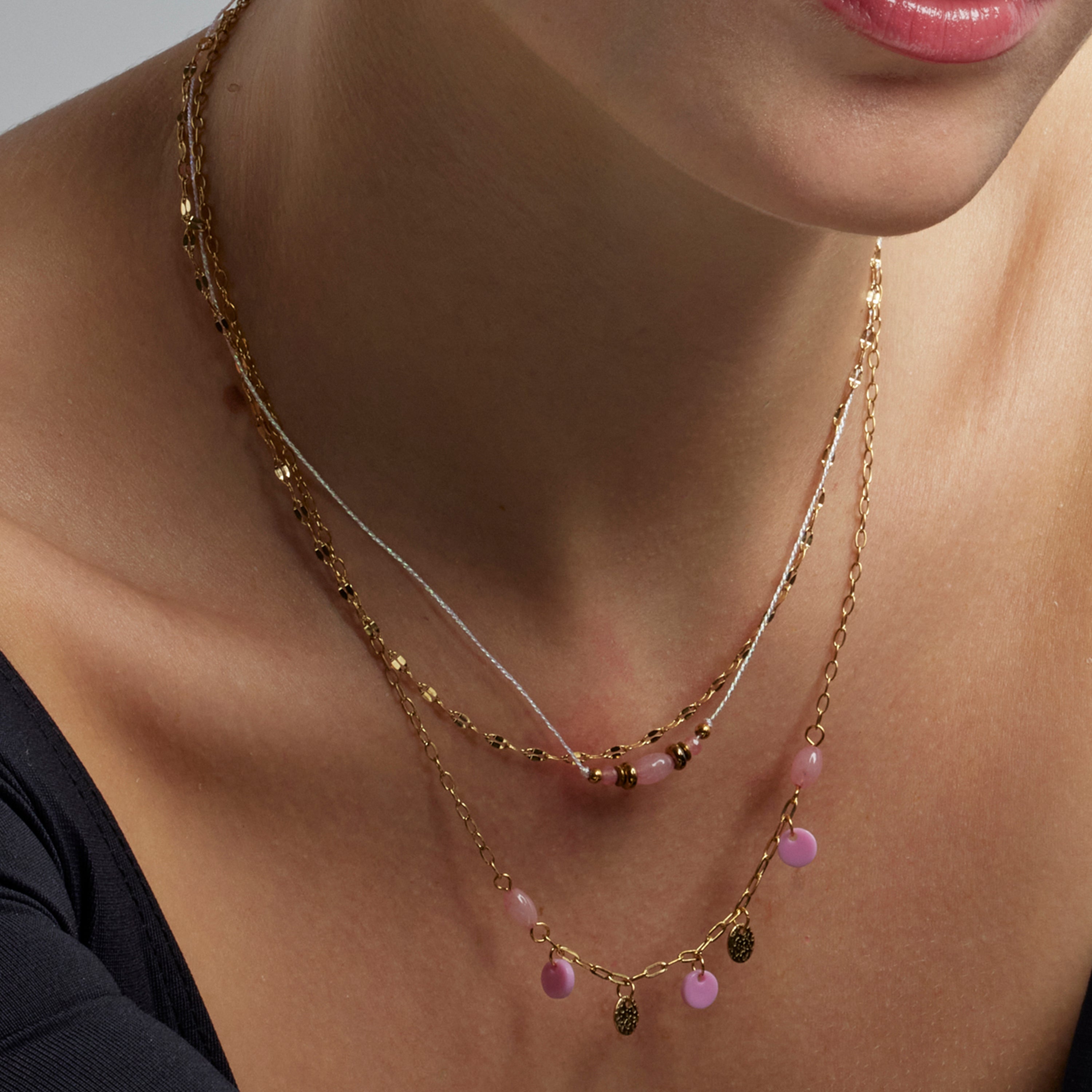 Collier avec Quartz Rose finition or 18k - Omlia