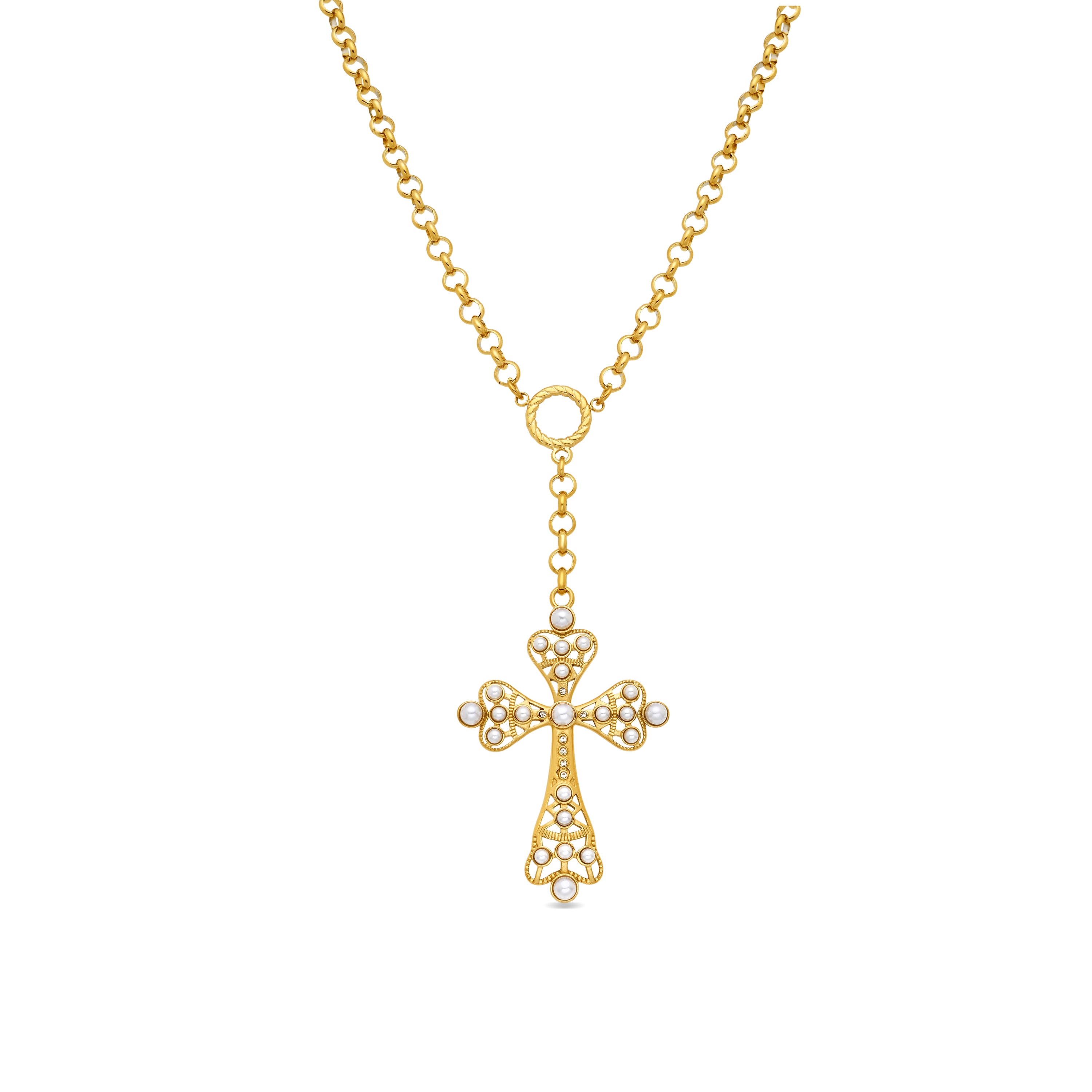 Collar de Perla Blanca acabado en oro amarillo de 18k - Diro