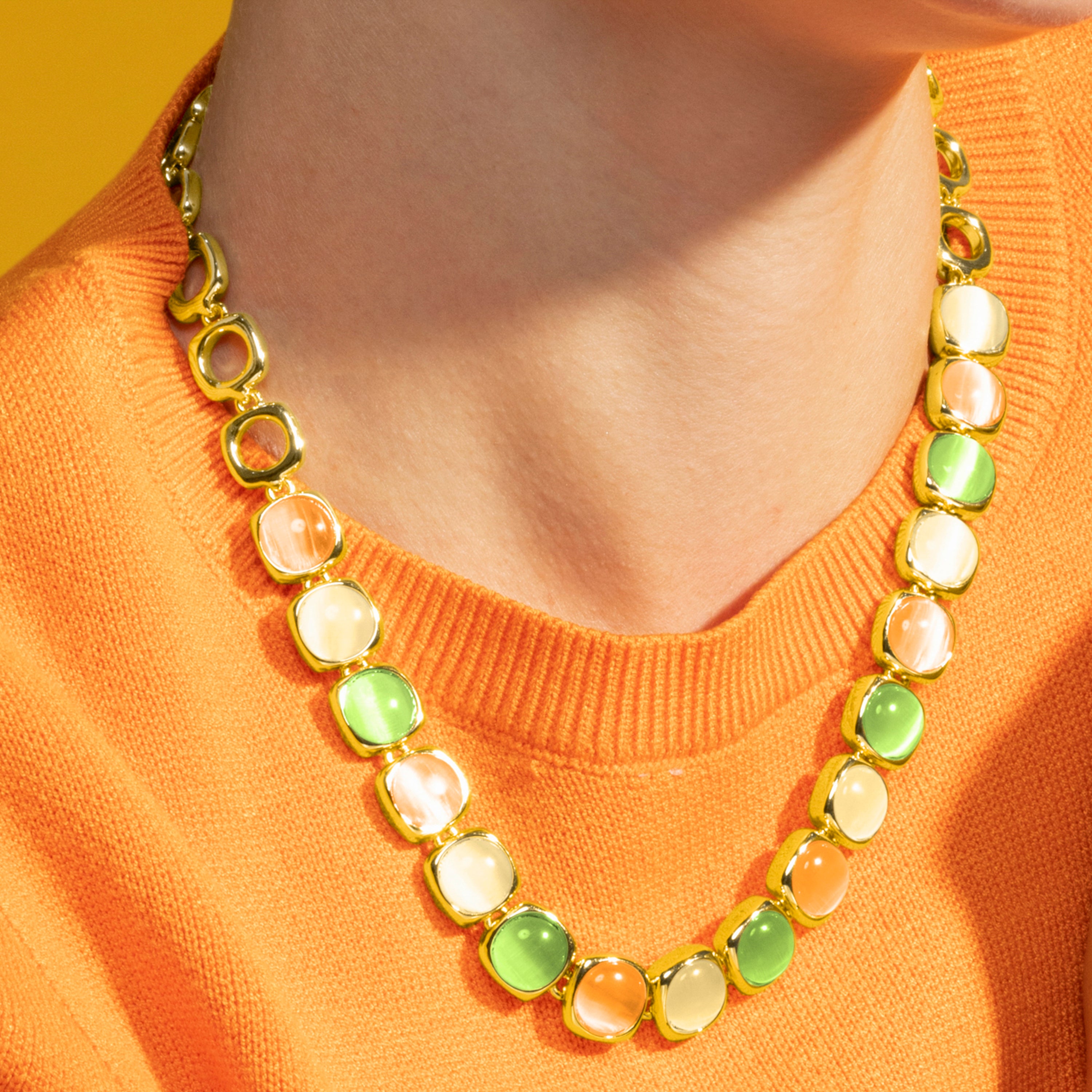 Collier avec Œil de Chat Multicolore finition or 18k - Shureo