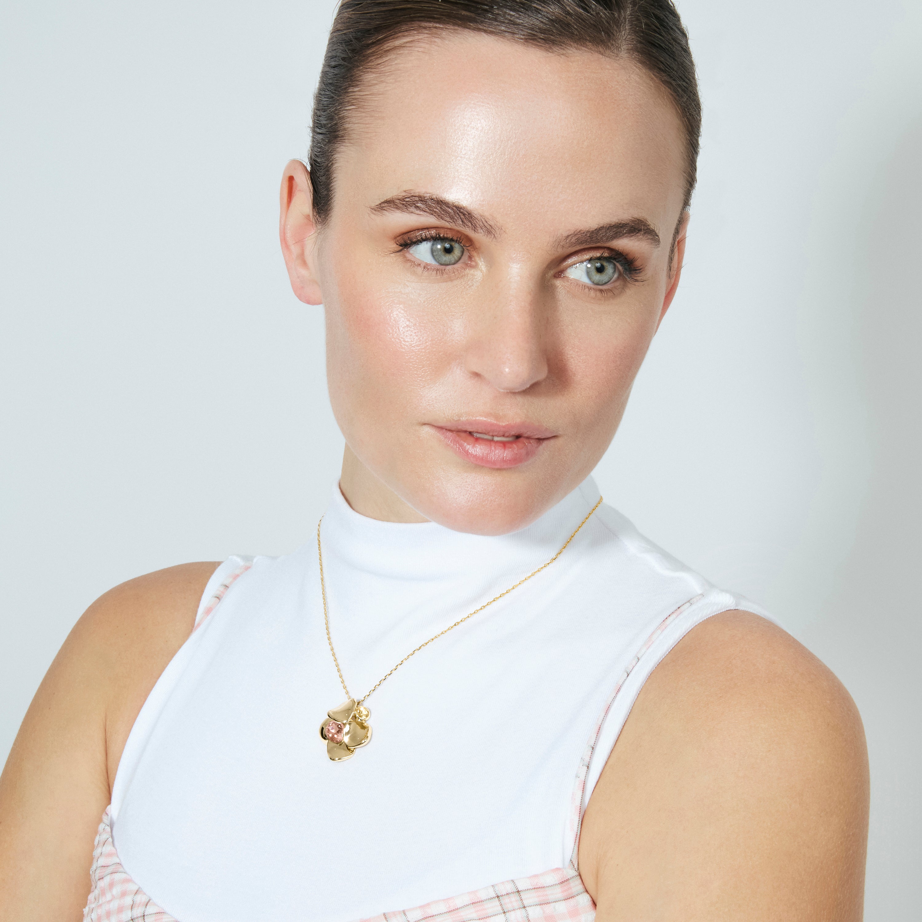 Collar de Cristal Rosa acabado en oro amarillo de 18k - Dilom