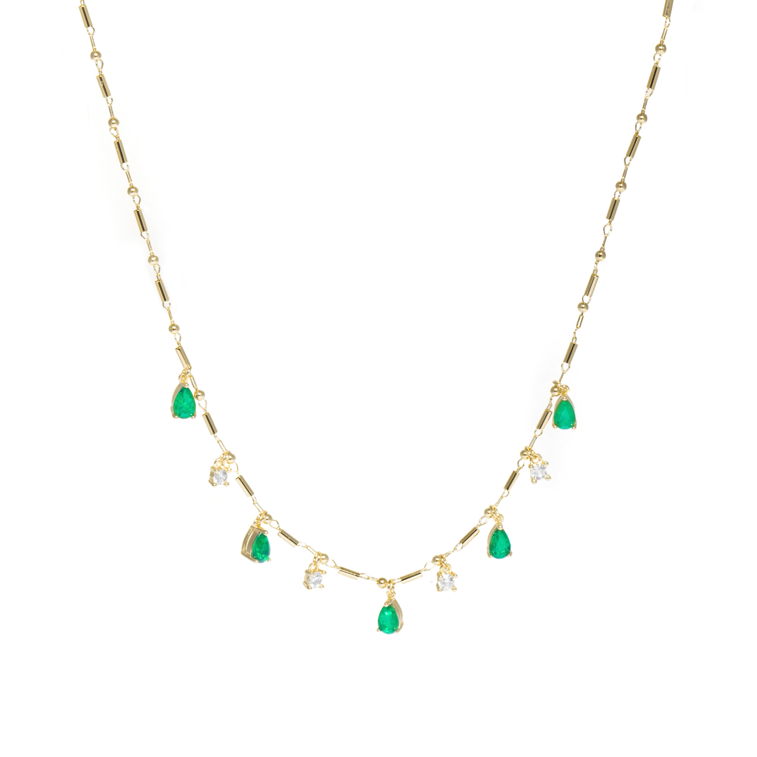 Collar de Aleación de Metal y Cuarzo Hidrotermal Verde Paraiba acabado en oro amarillo de 18k - Lakrom